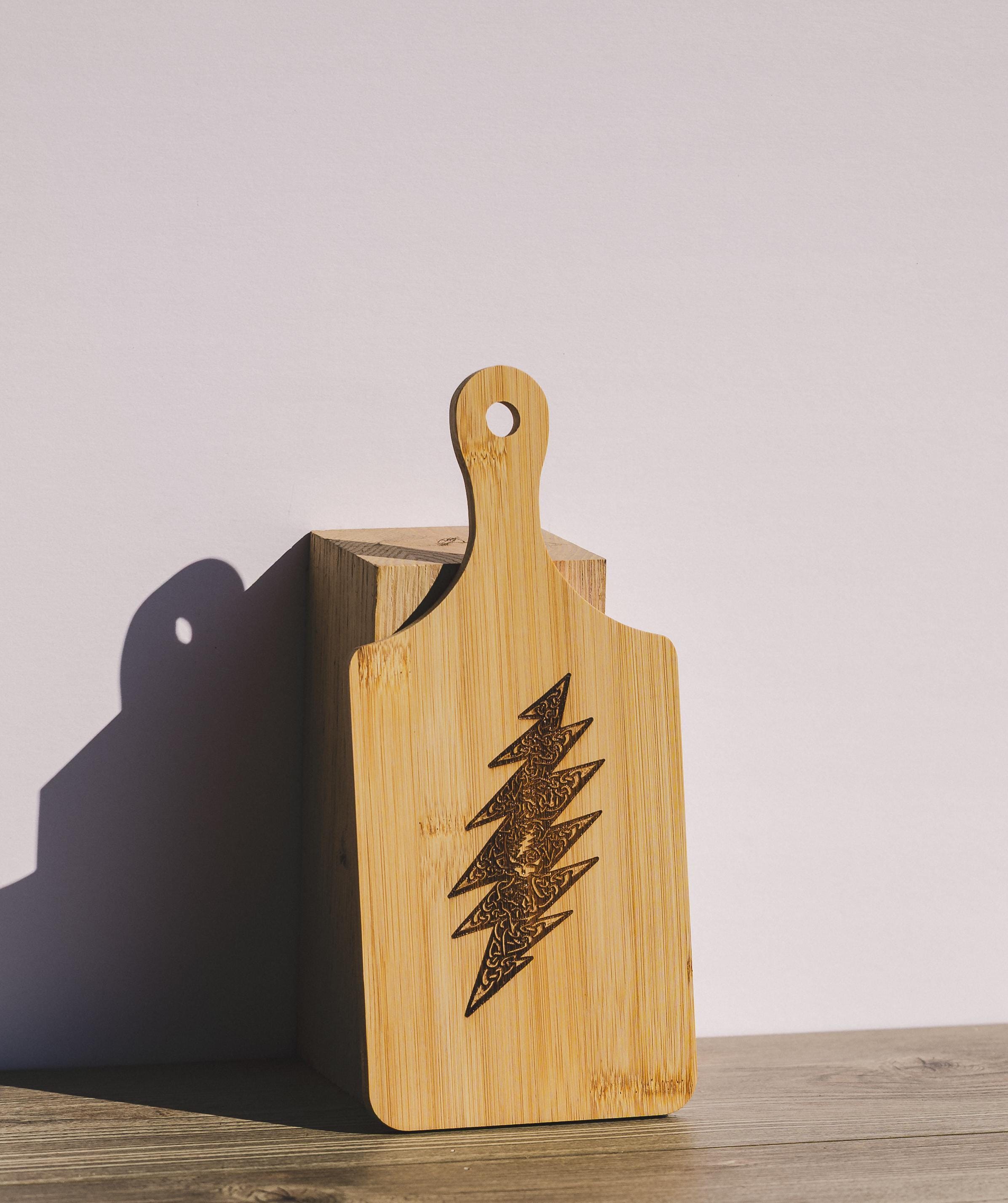 Grateful dead celtic bolt bamboo cutting board | 5"x11" laser engraved wood kitchen board | music lover gift