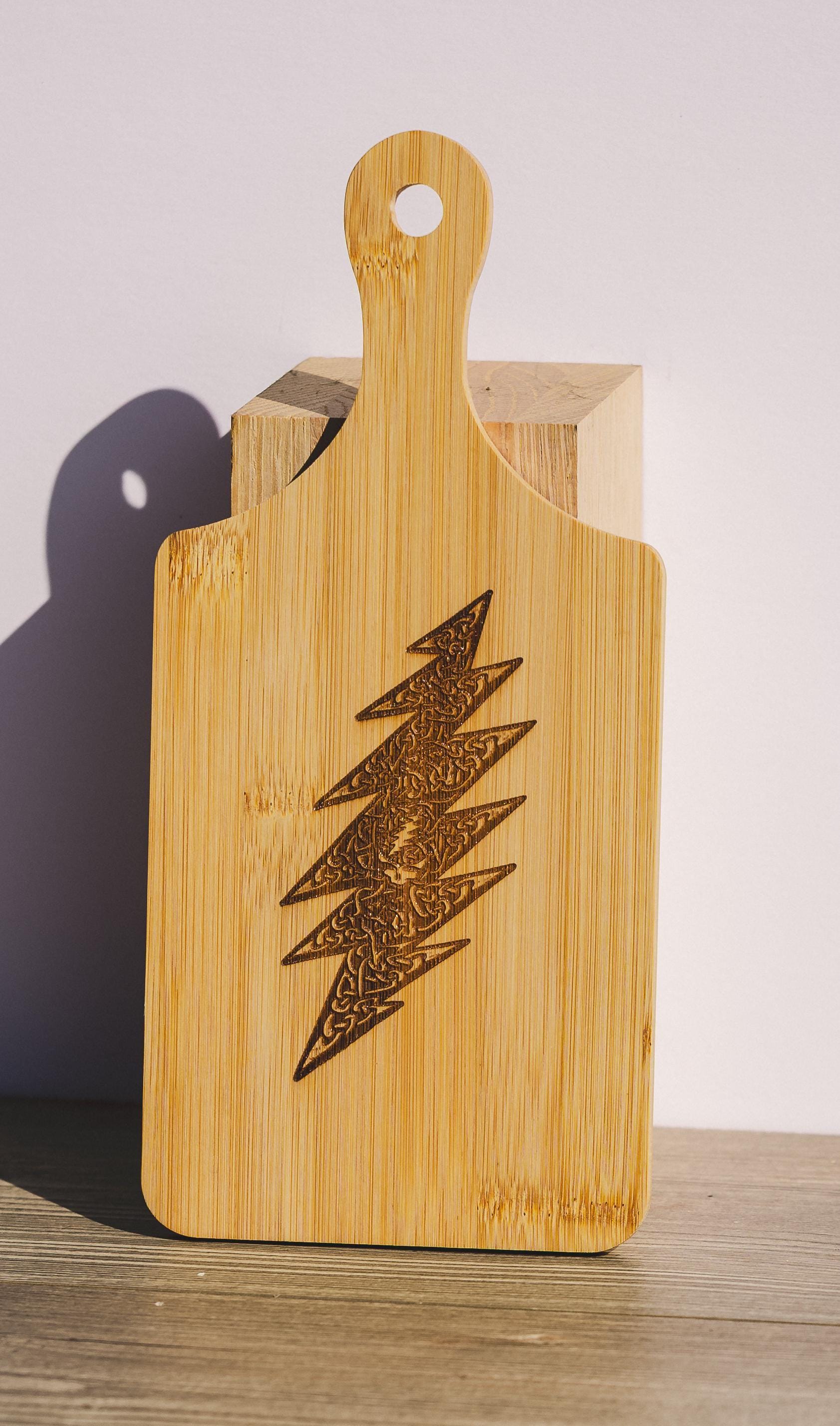 Grateful dead celtic bolt bamboo cutting board | 5"x11" laser engraved wood kitchen board | music lover gift