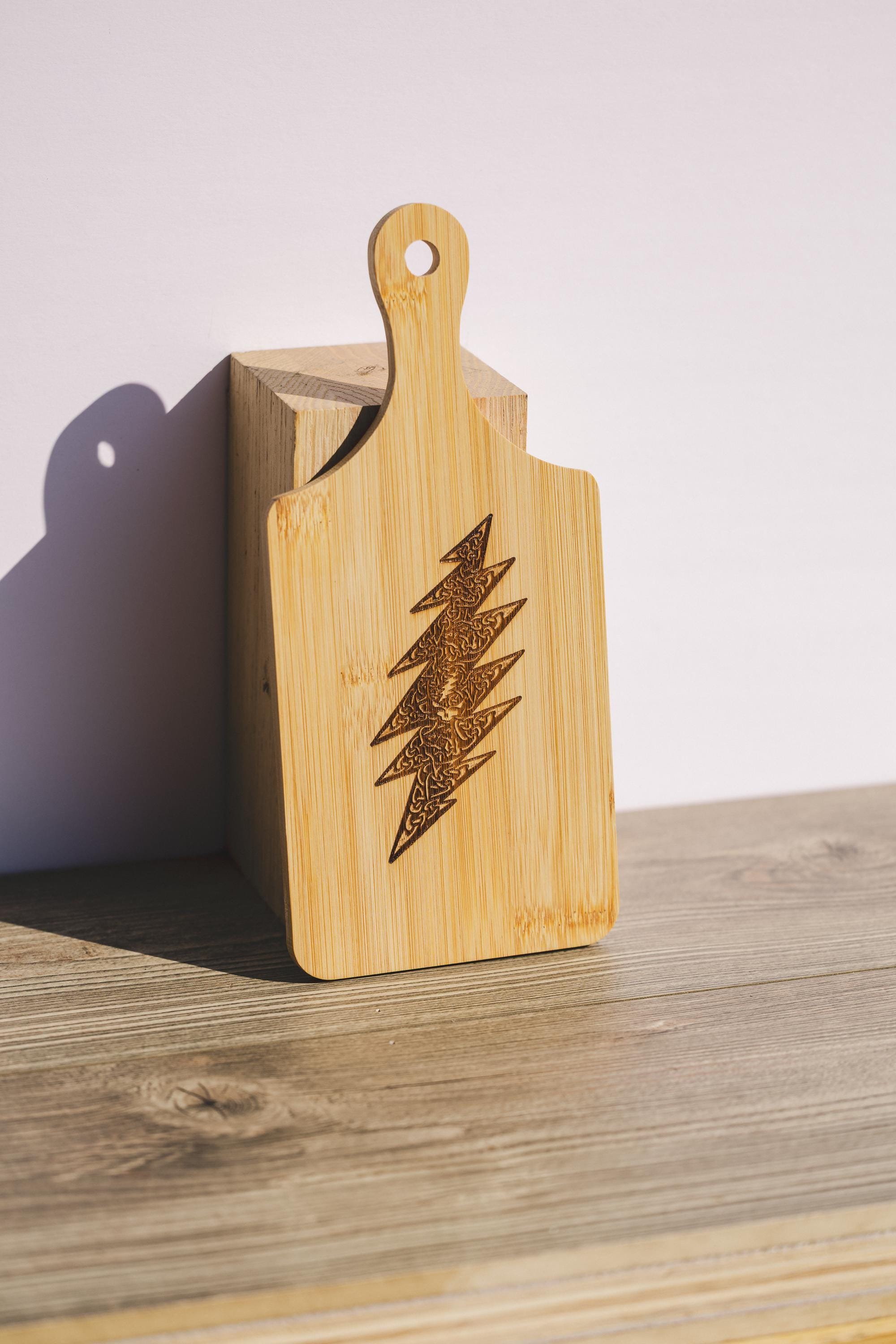 Grateful dead celtic bolt bamboo cutting board | 5"x11" laser engraved wood kitchen board | music lover gift