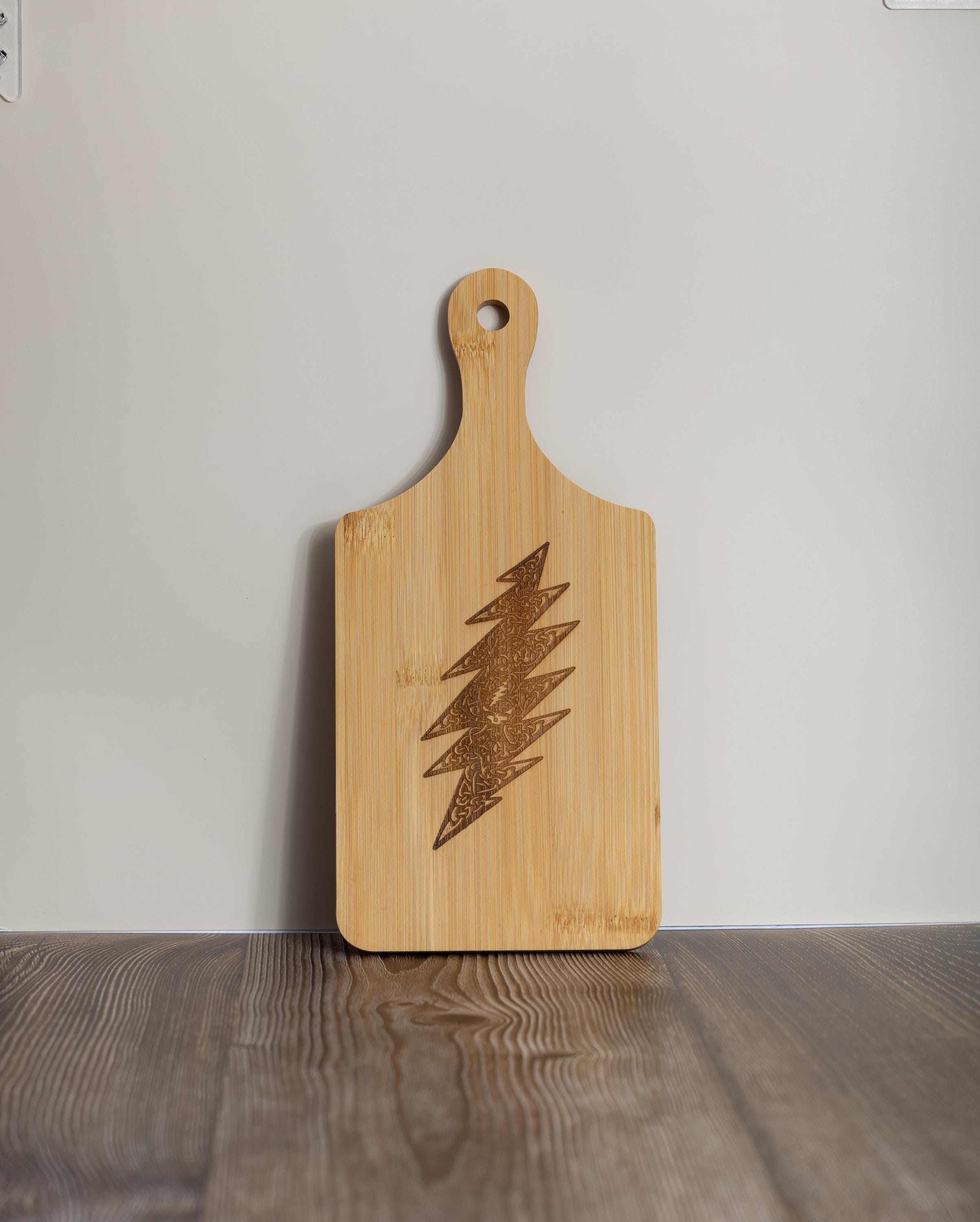 Grateful dead celtic bolt bamboo cutting board | 5"x11" laser engraved wood kitchen board | music lover gift