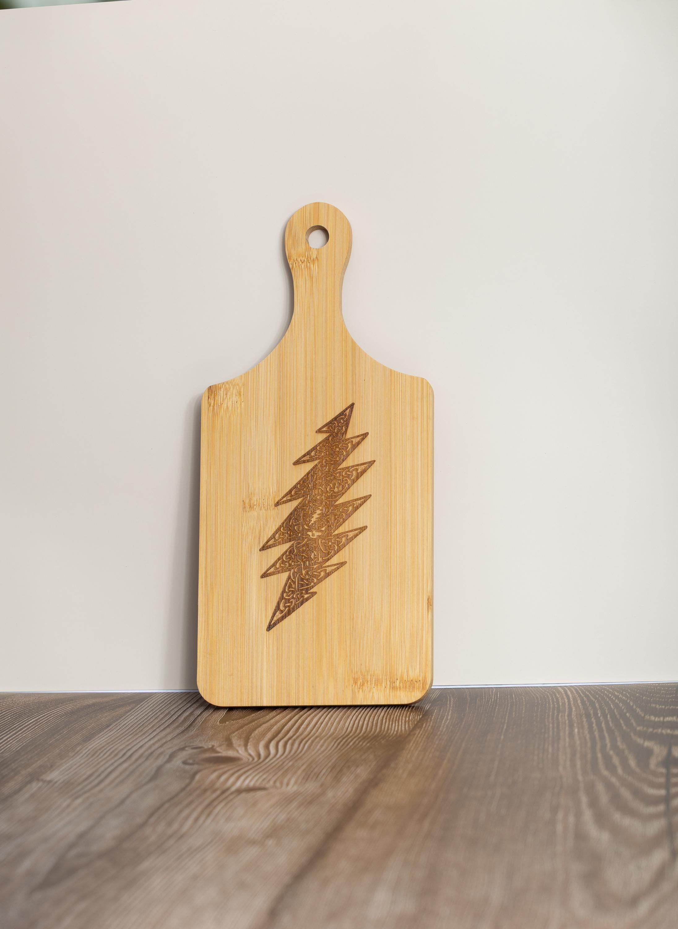 Grateful dead celtic bolt bamboo cutting board | 5"x11" laser engraved wood kitchen board | music lover gift