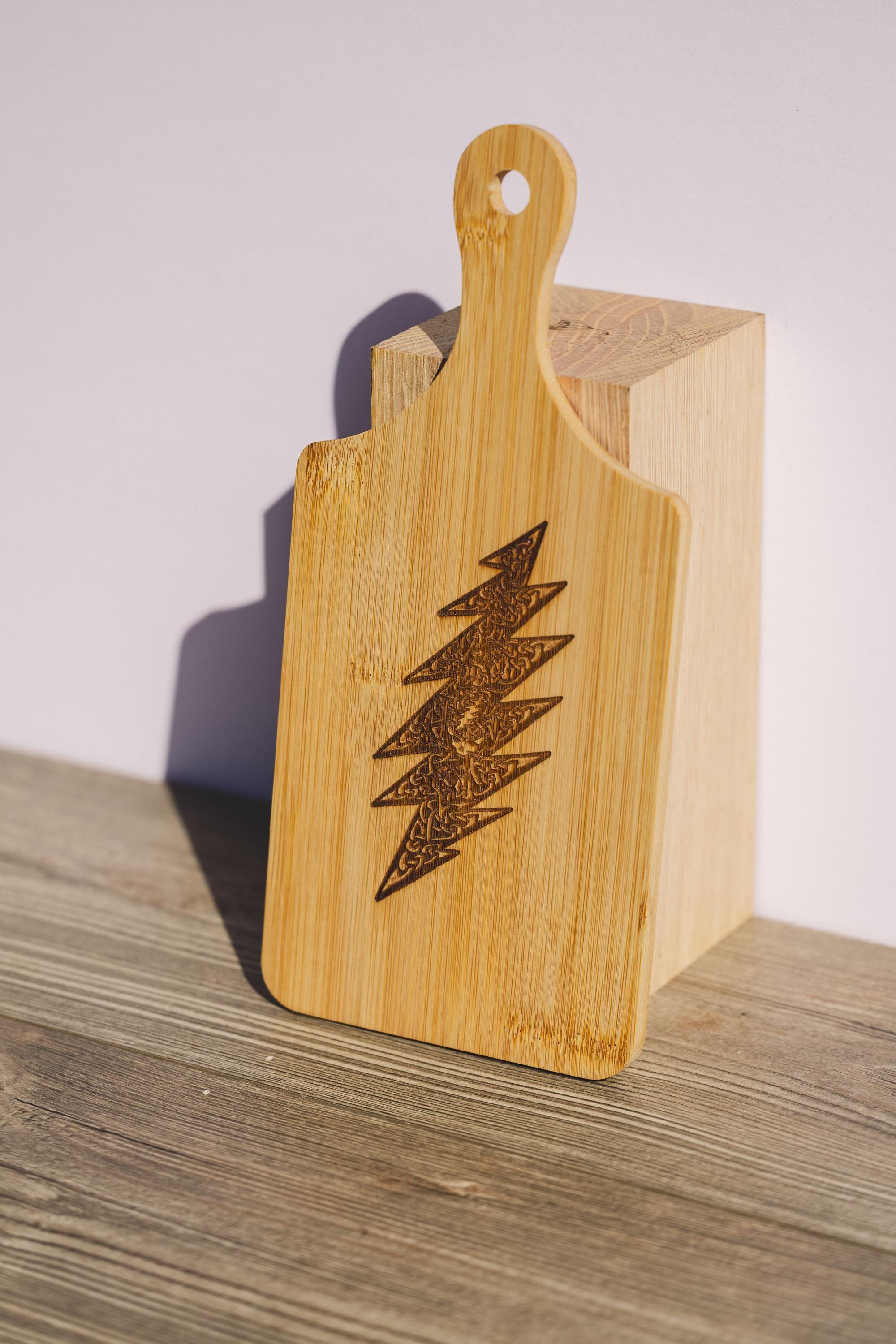 Grateful dead celtic bolt bamboo cutting board | 5"x11" laser engraved wood kitchen board | music lover gift