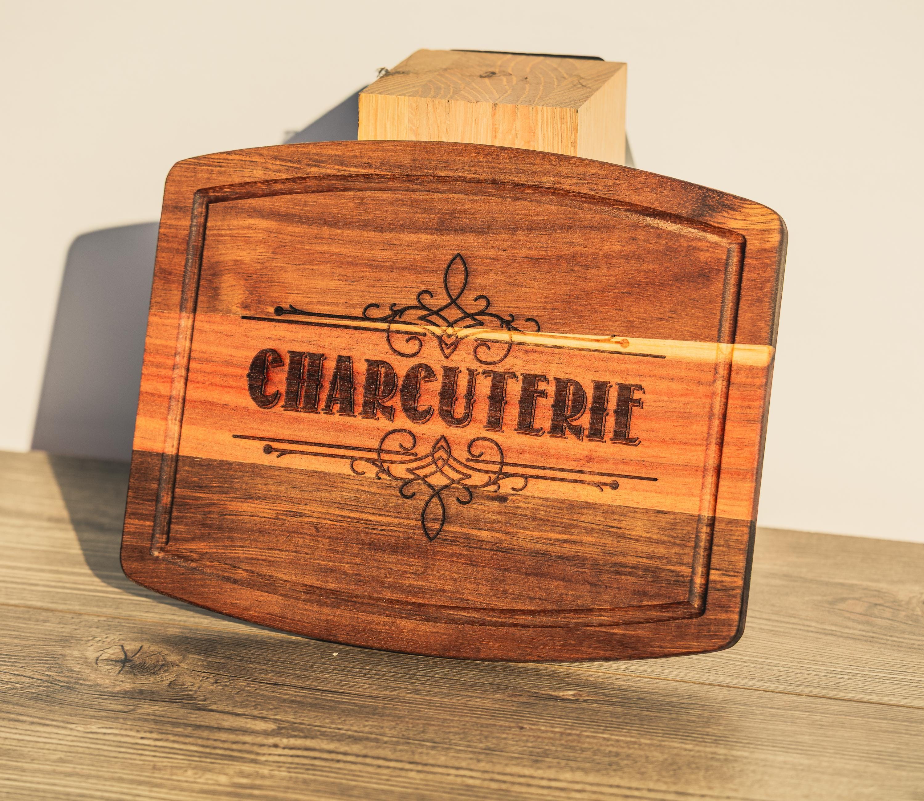 Acacia wood charcuterie board: rustic laser engraved serving tray (10x12)