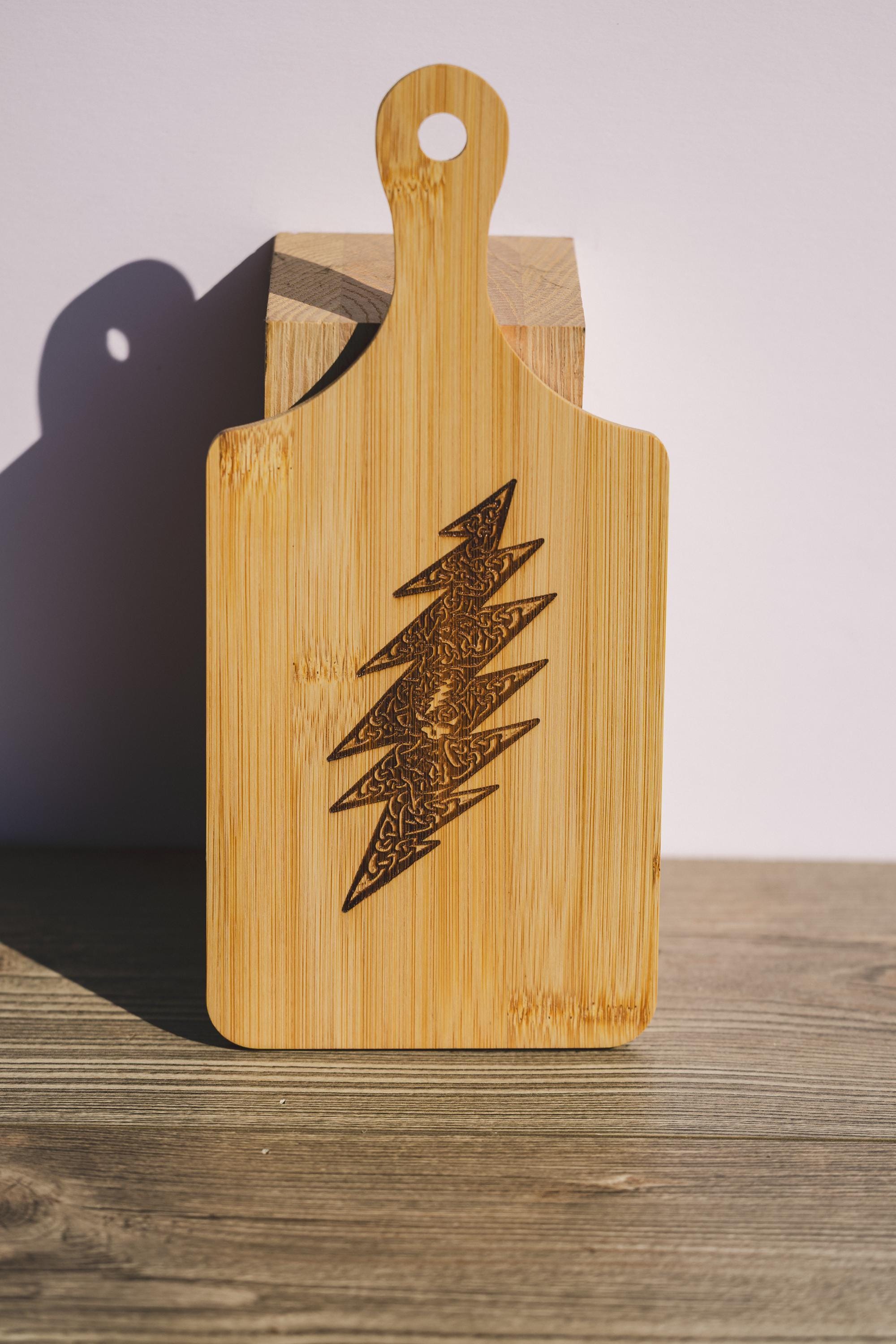Grateful dead celtic bolt bamboo cutting board | 5"x11" laser engraved wood kitchen board | music lover gift