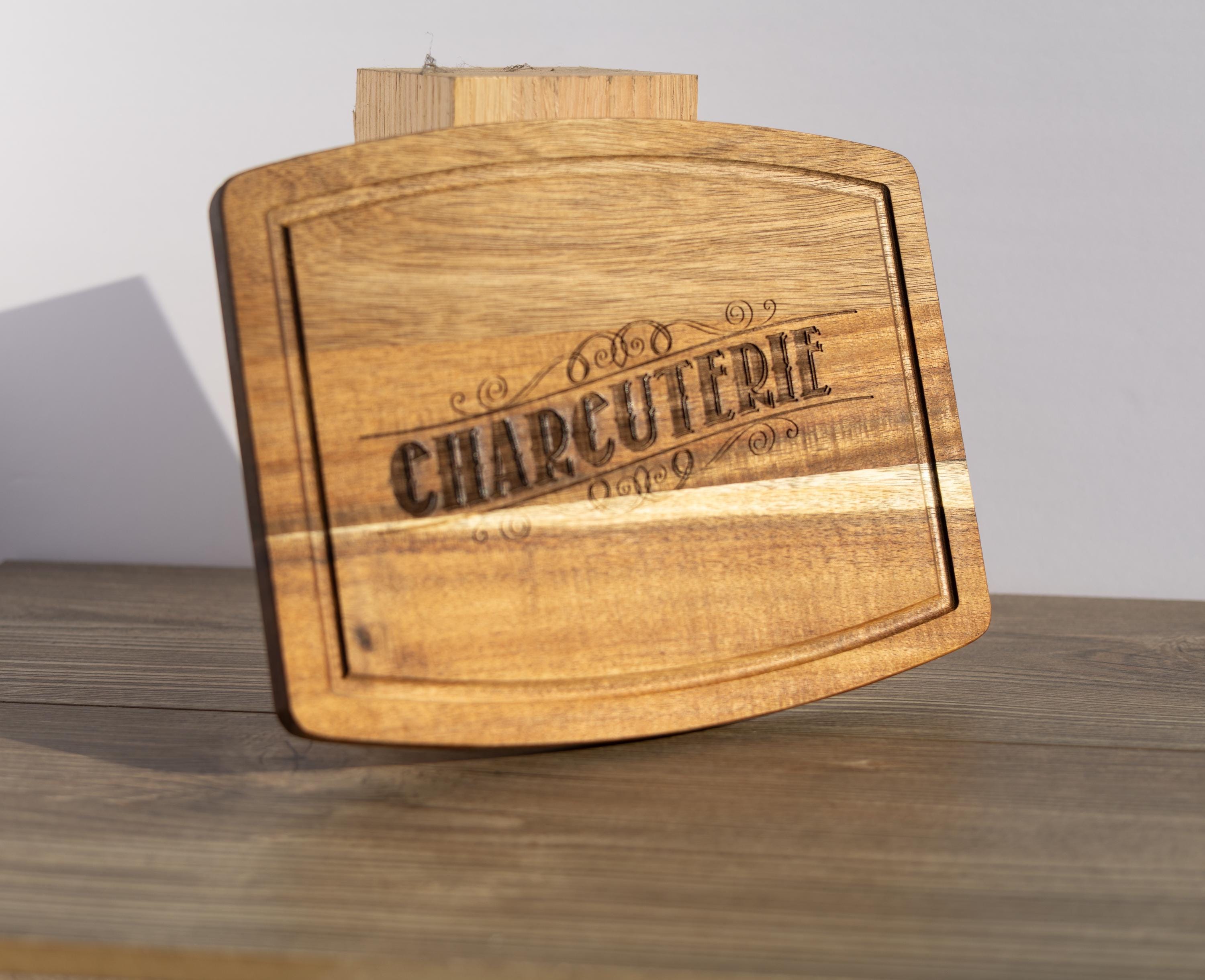Laser engraved acacia wood charcuterie board - rustic serving tray (10x12)