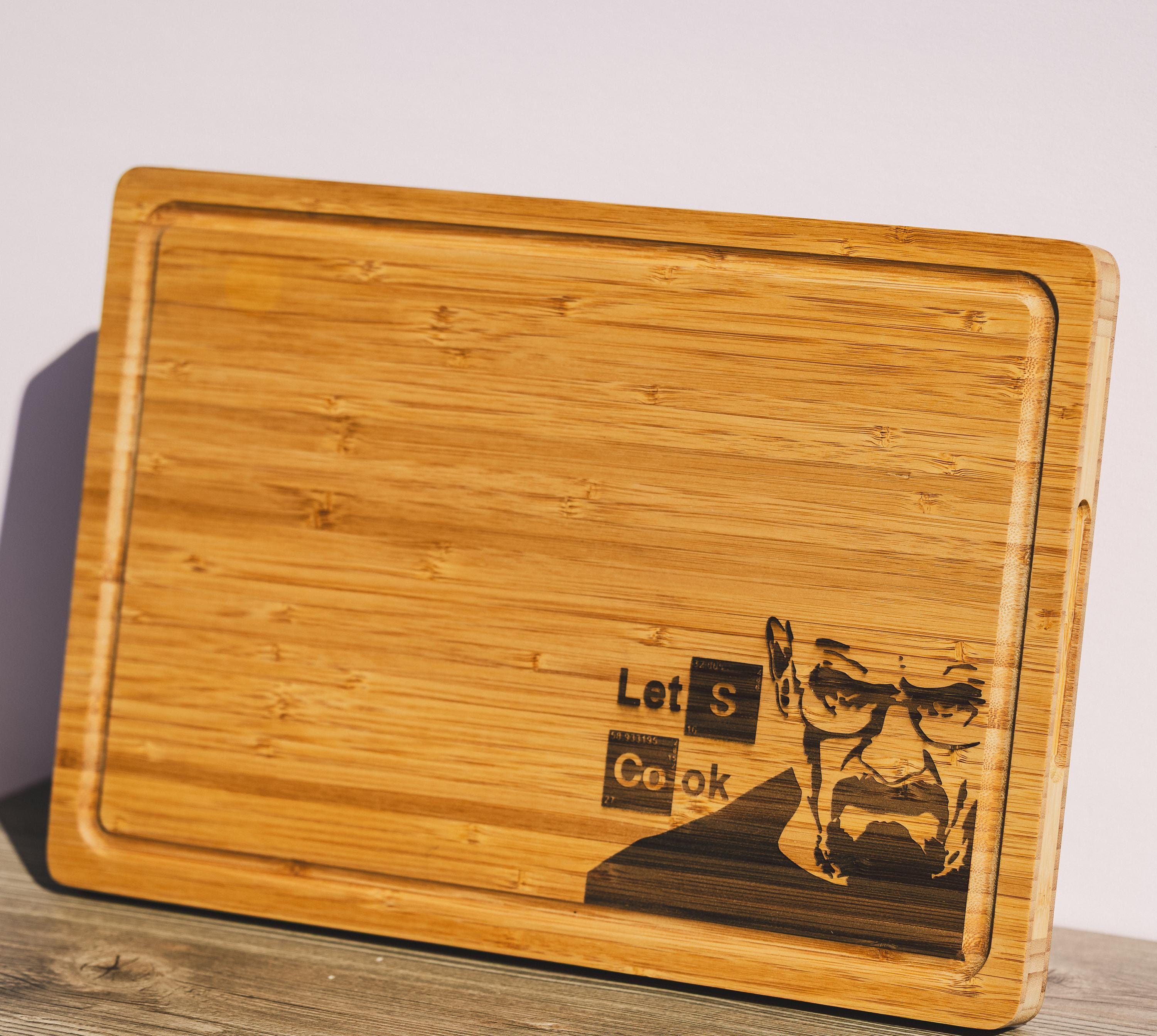 Breaking bad bamboo cutting board: "let's cook" laser engraved wood