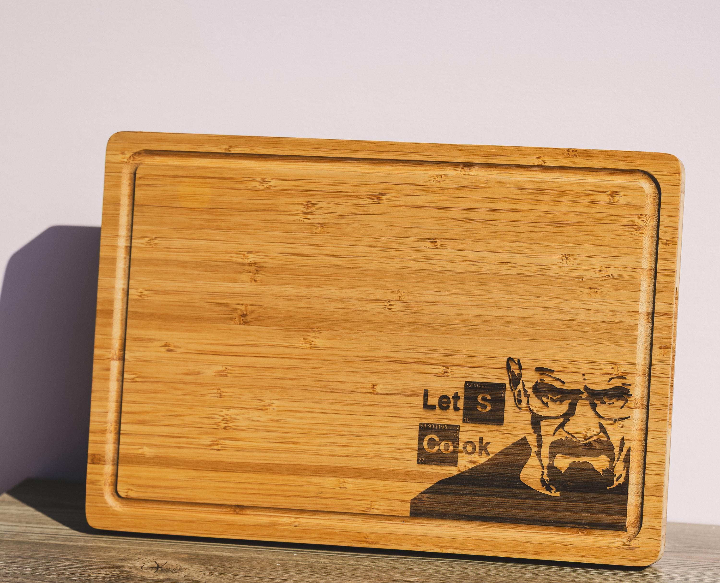 Breaking bad bamboo cutting board: "let's cook" laser engraved wood