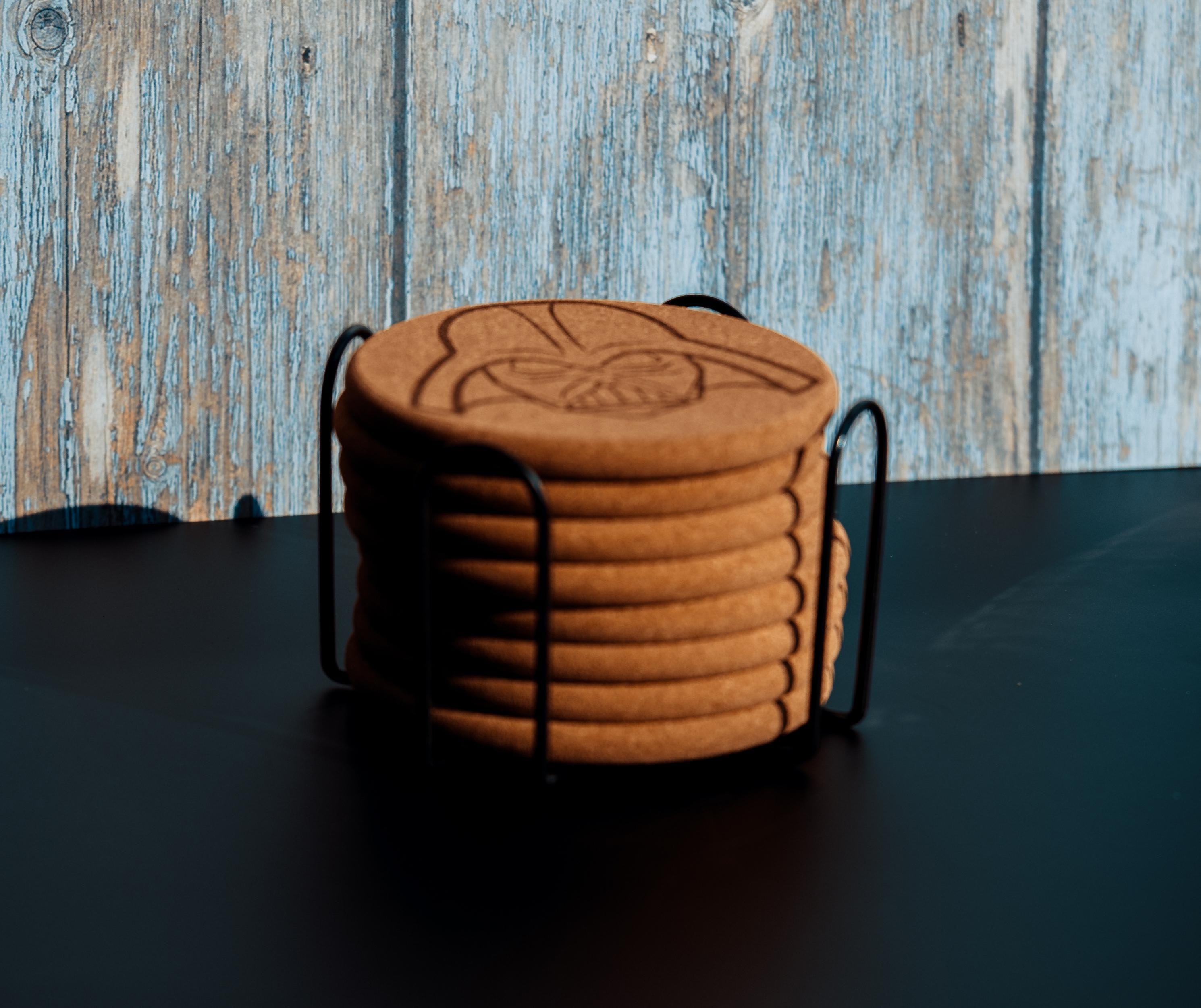 Darth vader cork coaster set with holder - star wars engraved geek decor