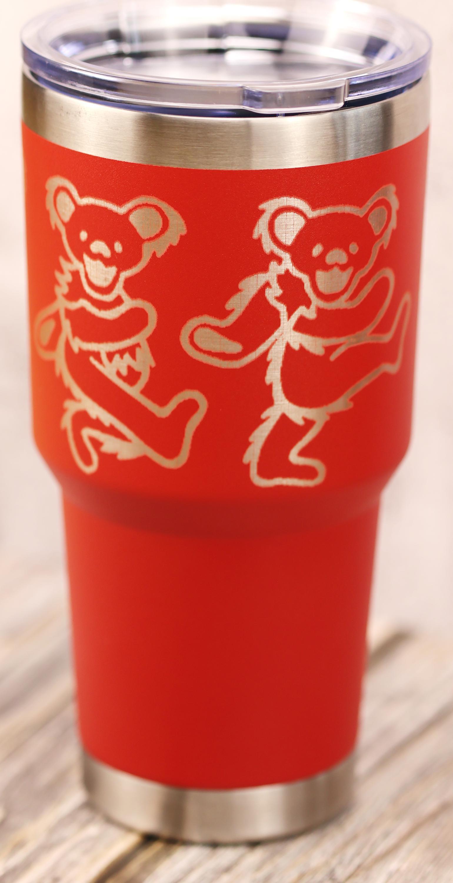 Grateful dead dancing bears 30oz laser engraved stainless steel tumbler with lid | custom color insulated cup