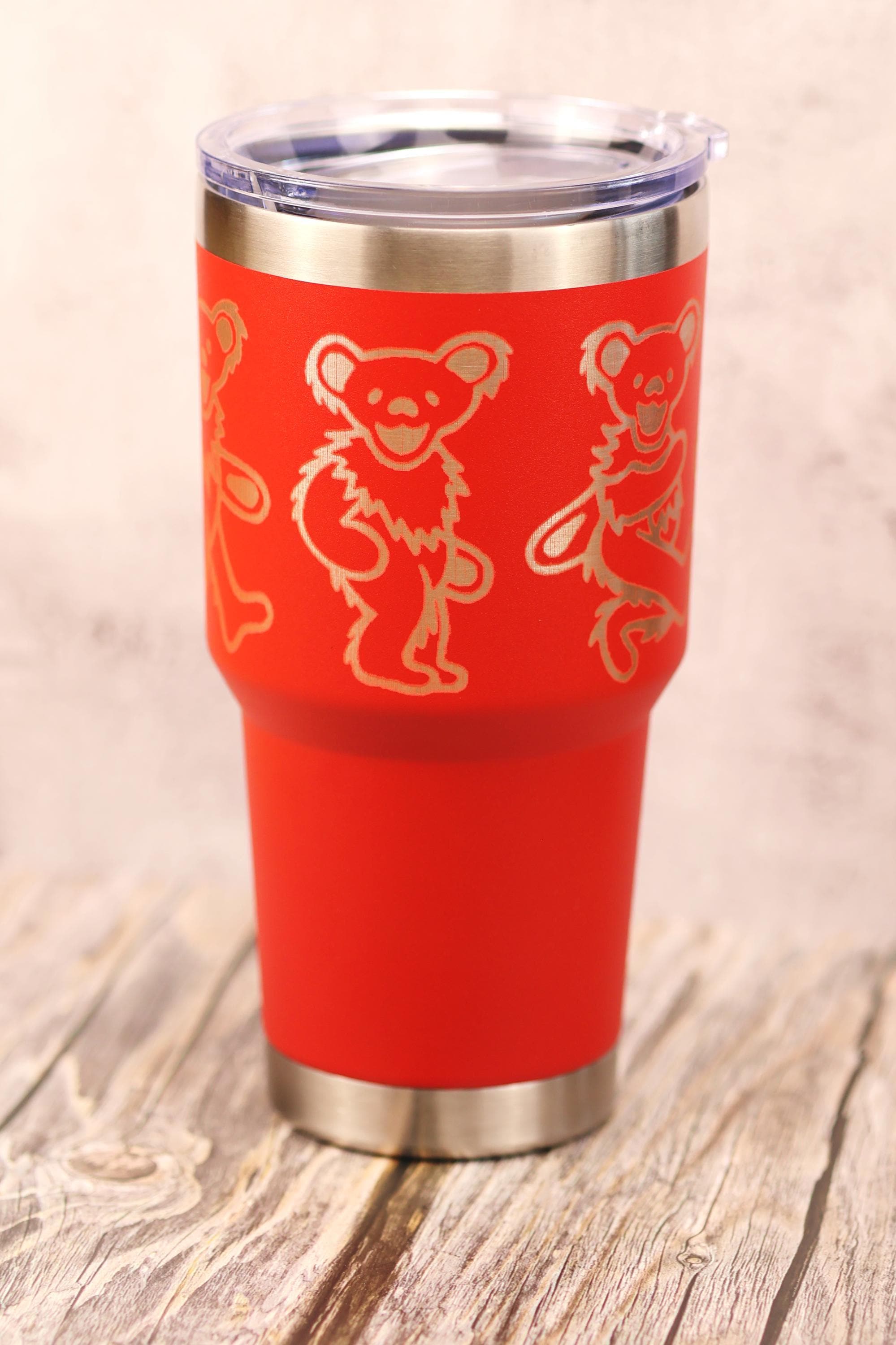 Grateful dead dancing bears 30oz laser engraved stainless steel tumbler with lid | custom color insulated cup