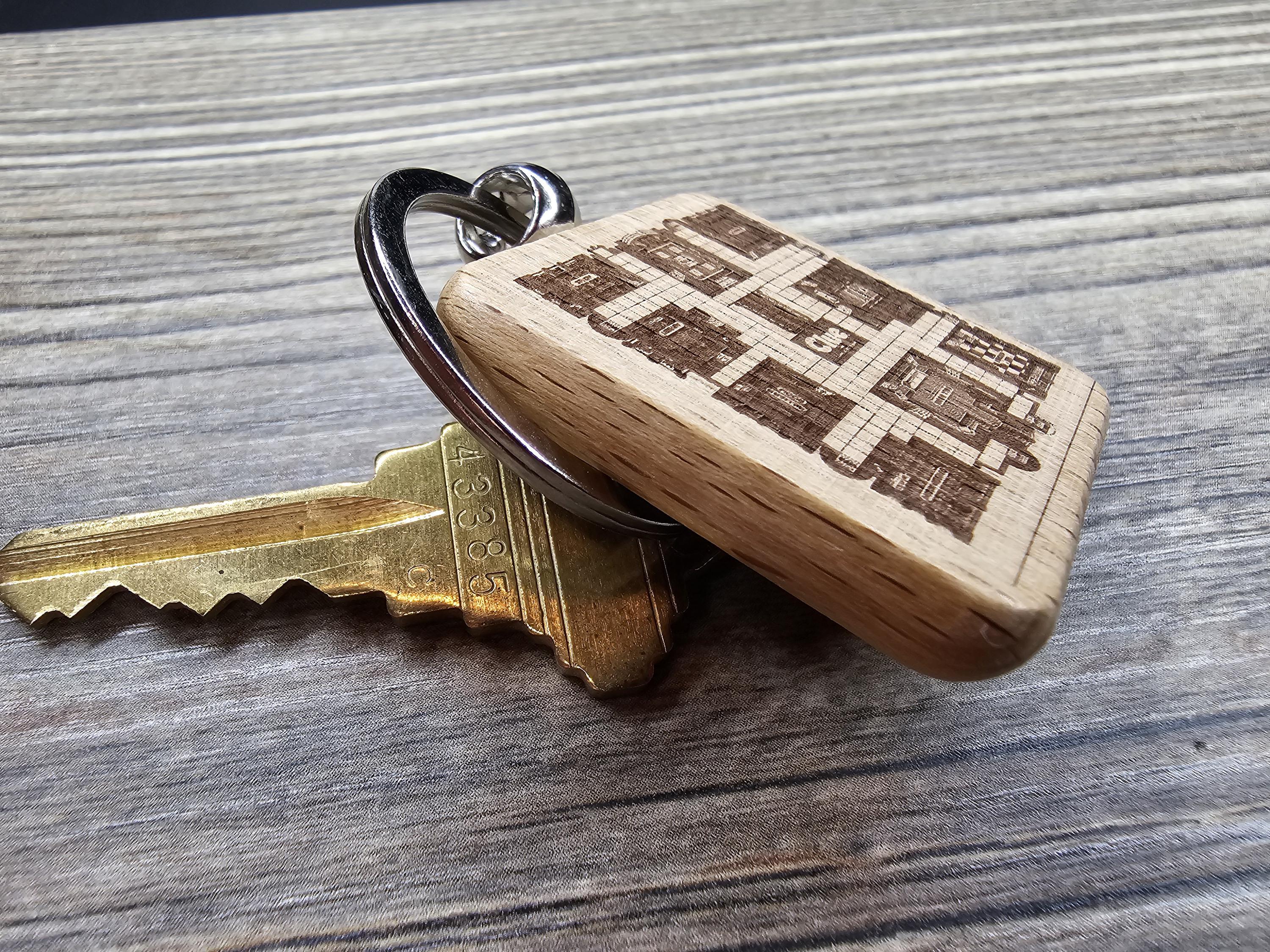 Laser engraved Clue gameboard keychain / bag charm: hardwood & stainless steel