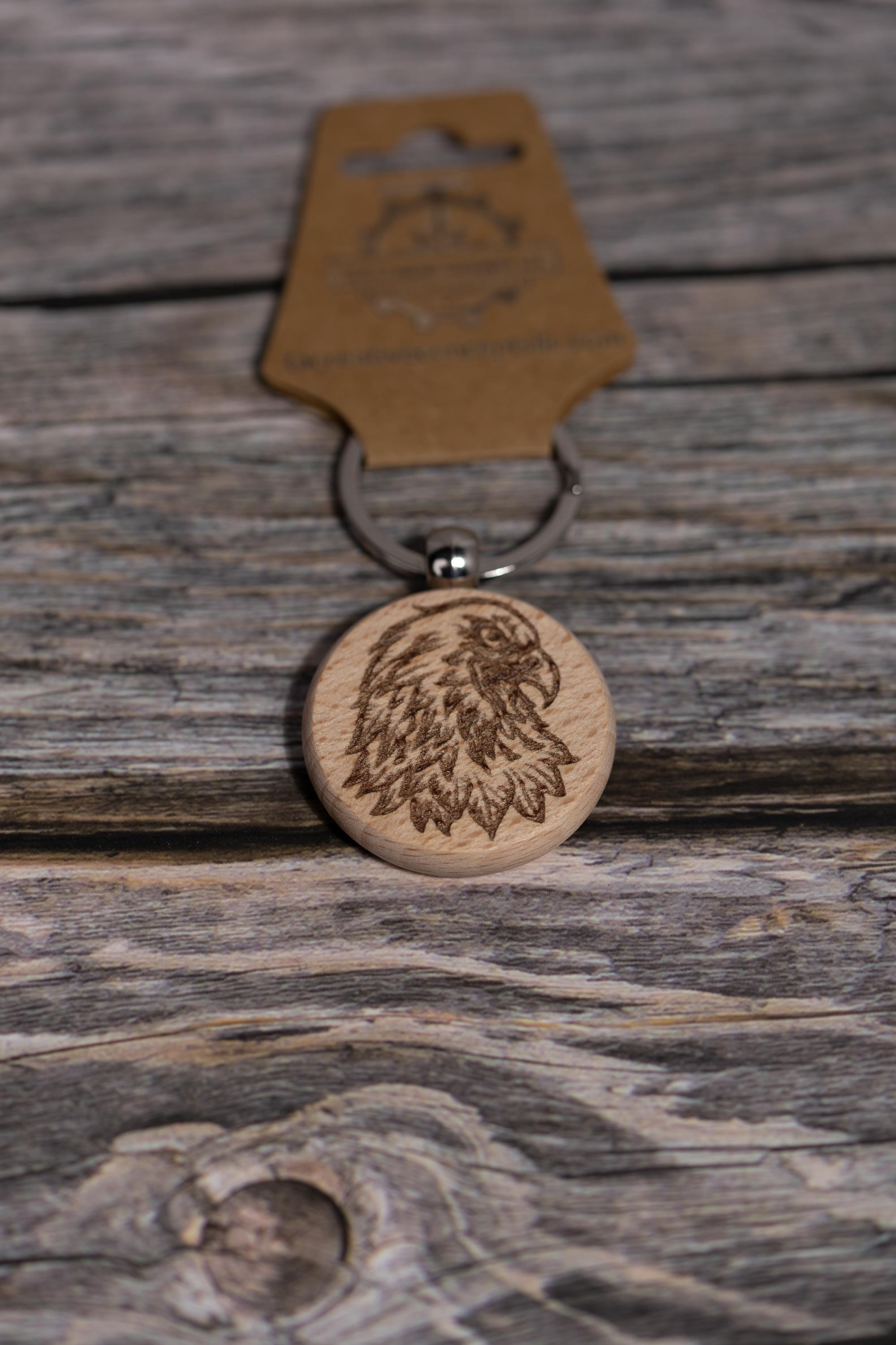 Laser engraved hardwood eagle keychain / bag charm - rustic key ring