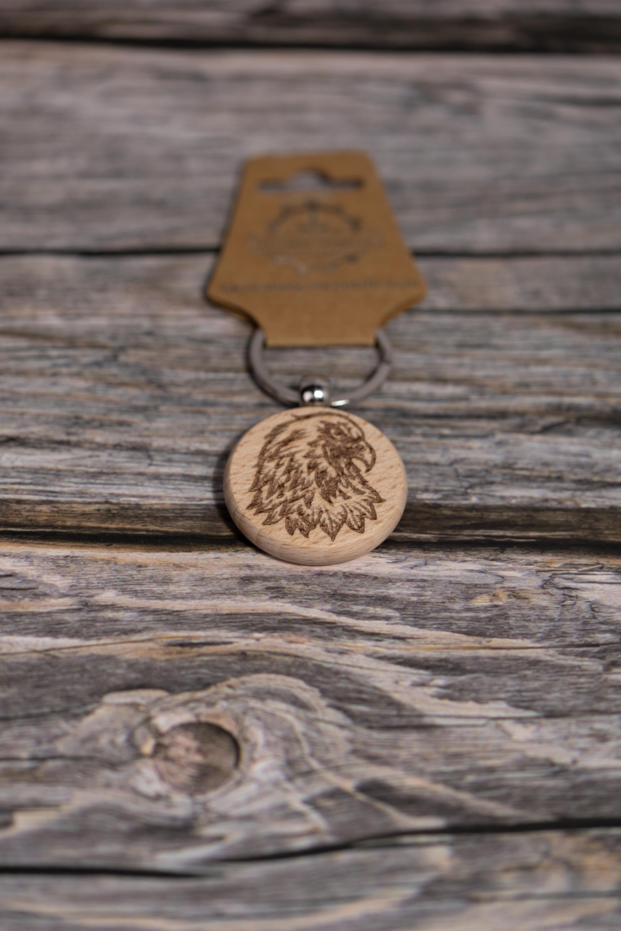 Laser engraved hardwood eagle keychain / bag charm - rustic key ring