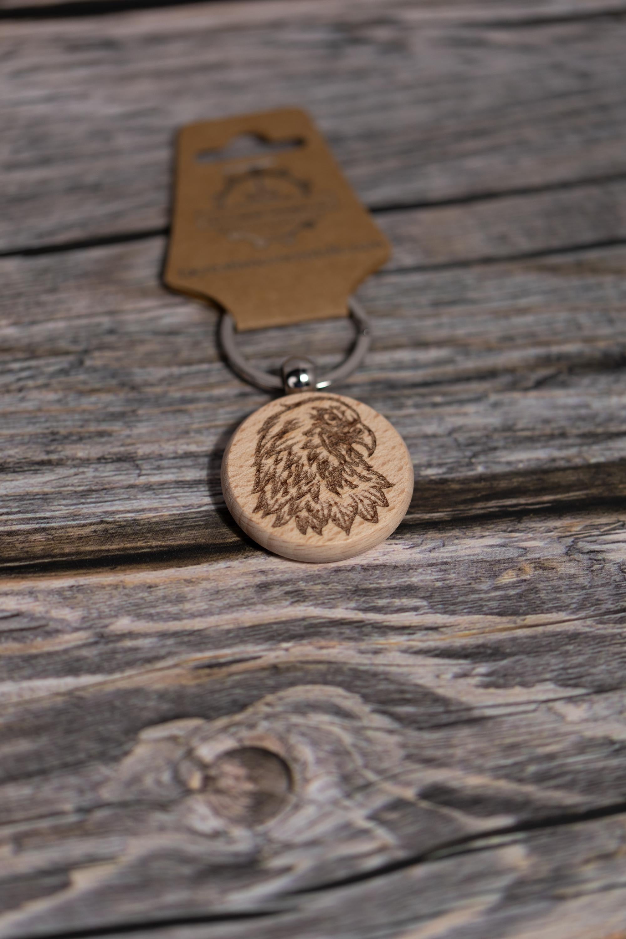 Laser engraved hardwood eagle keychain / bag charm - rustic key ring