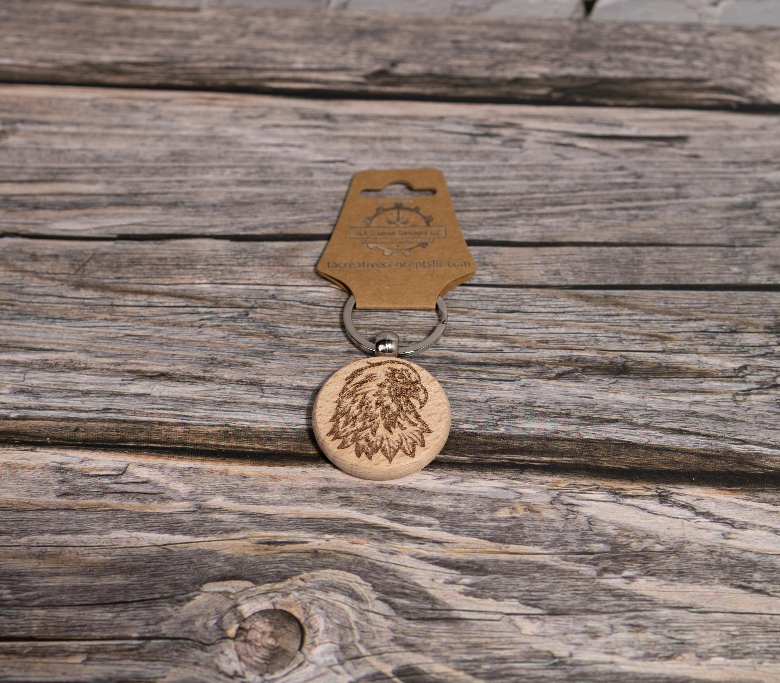 Laser engraved hardwood eagle keychain / bag charm - rustic key ring