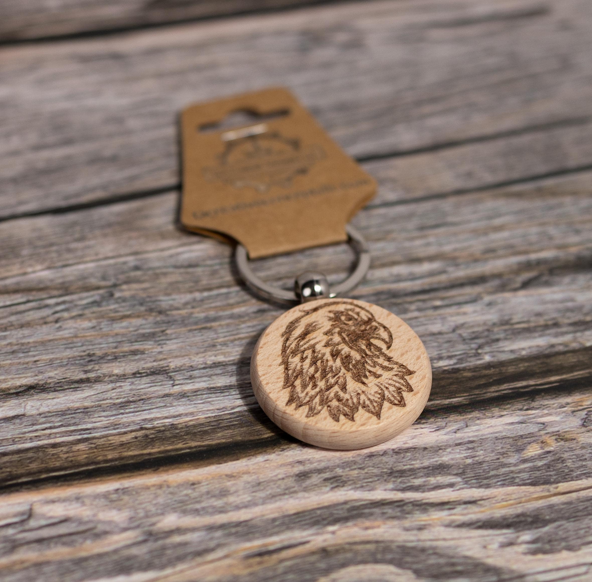 Laser engraved hardwood eagle keychain / bag charm - rustic key ring