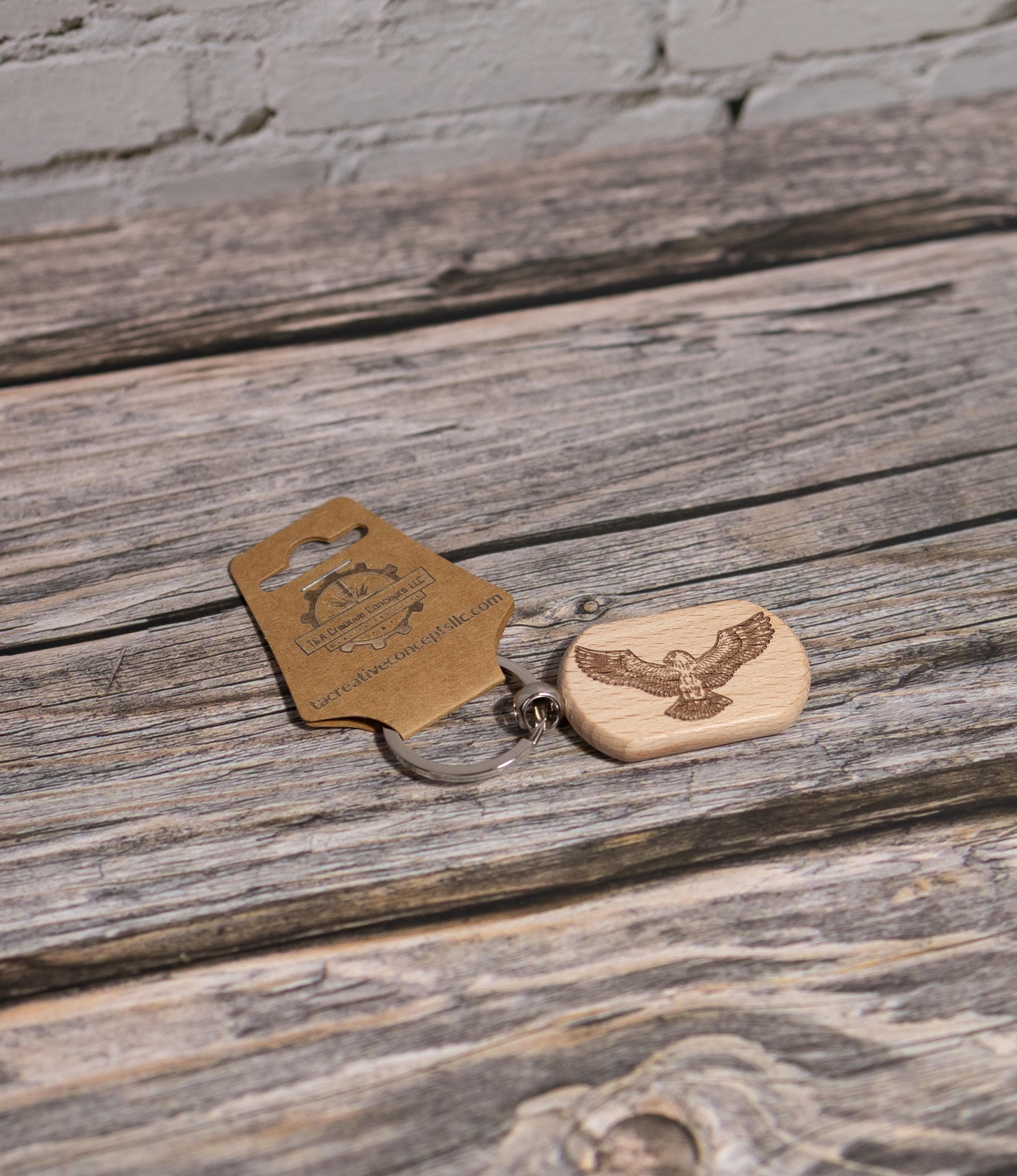 Laser engraved hardwood eagle keychain / bag charm - rustic key ring