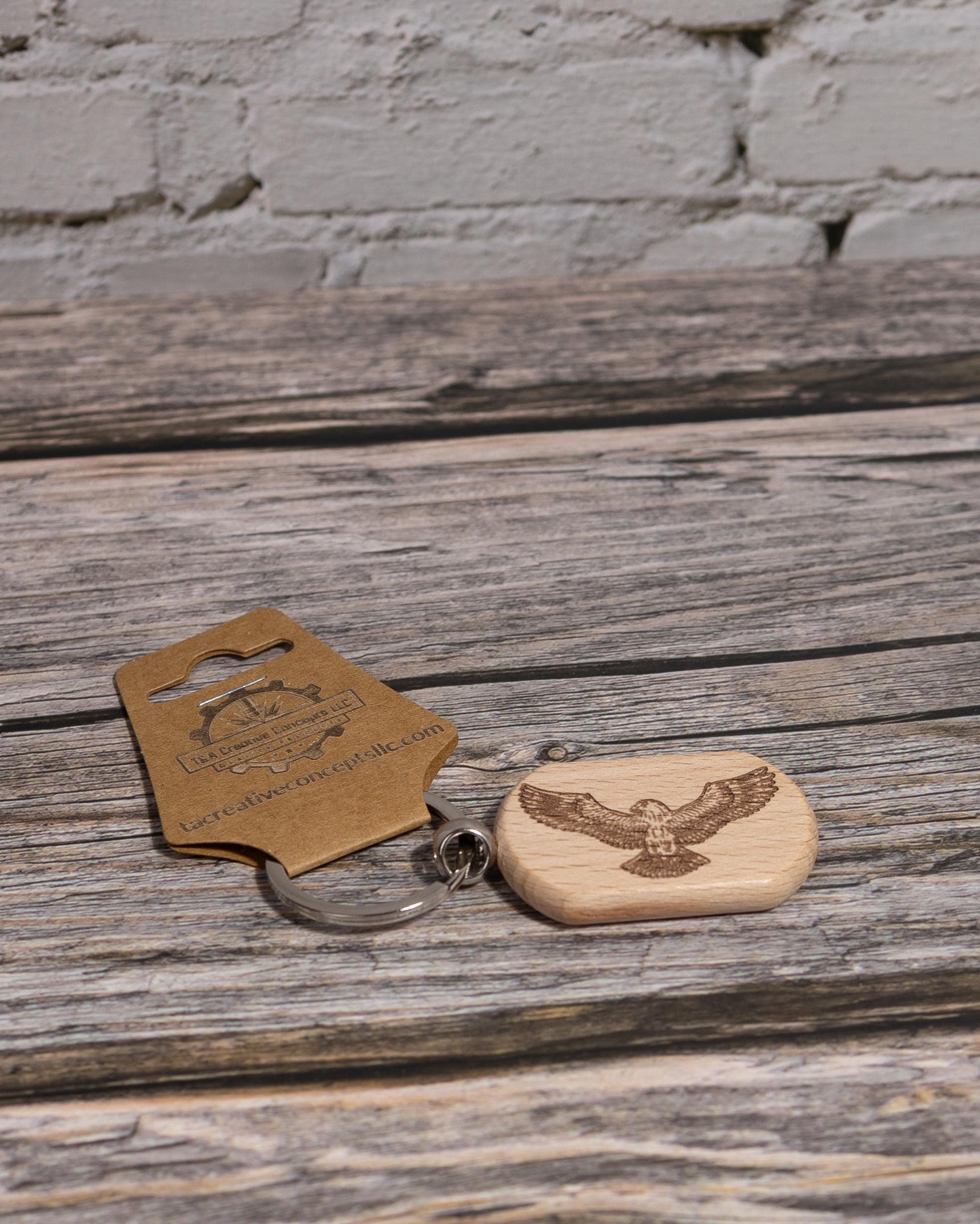 Laser engraved hardwood eagle keychain / bag charm - rustic key ring