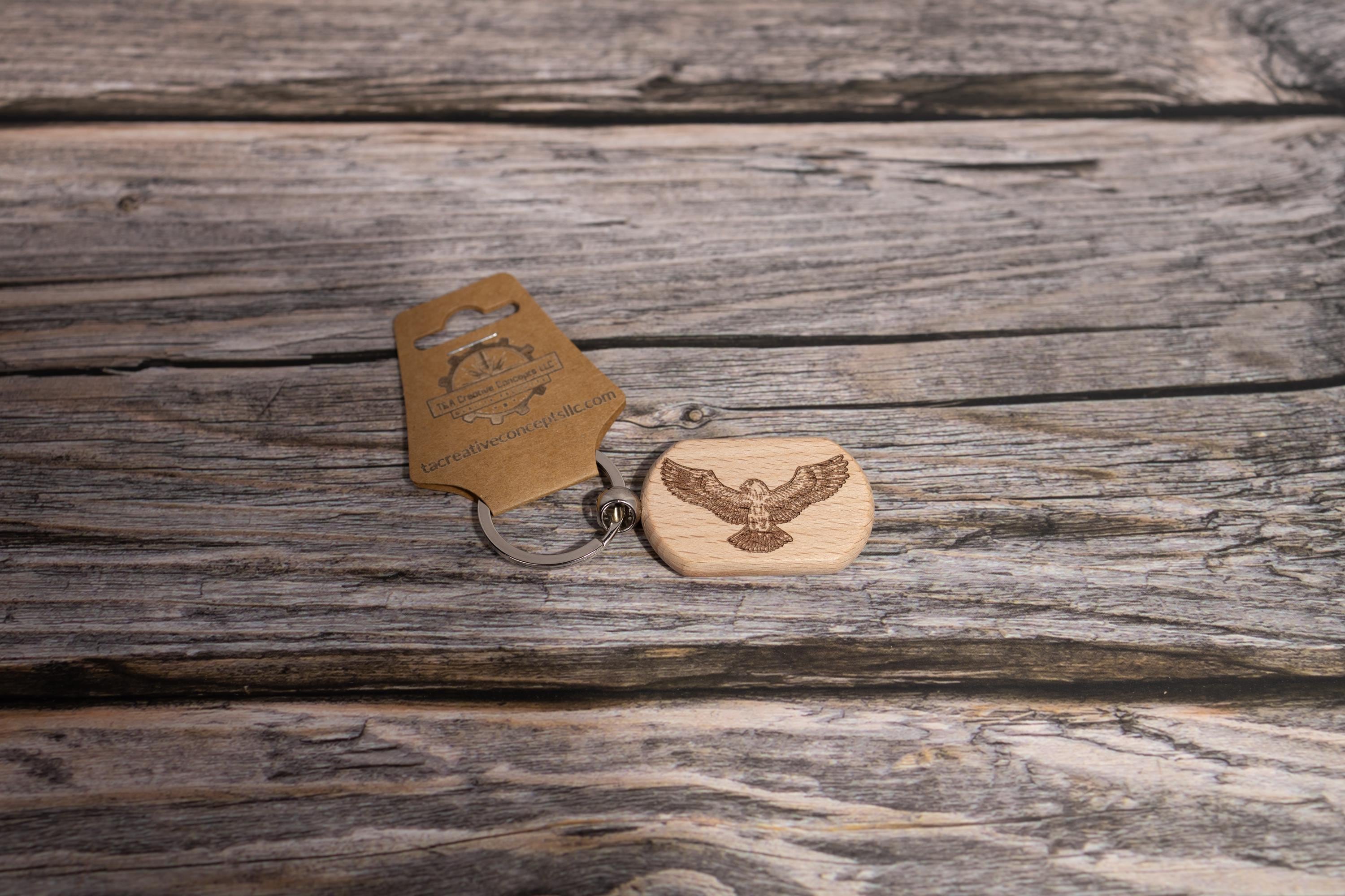 Laser engraved hardwood eagle keychain / bag charm - rustic key ring