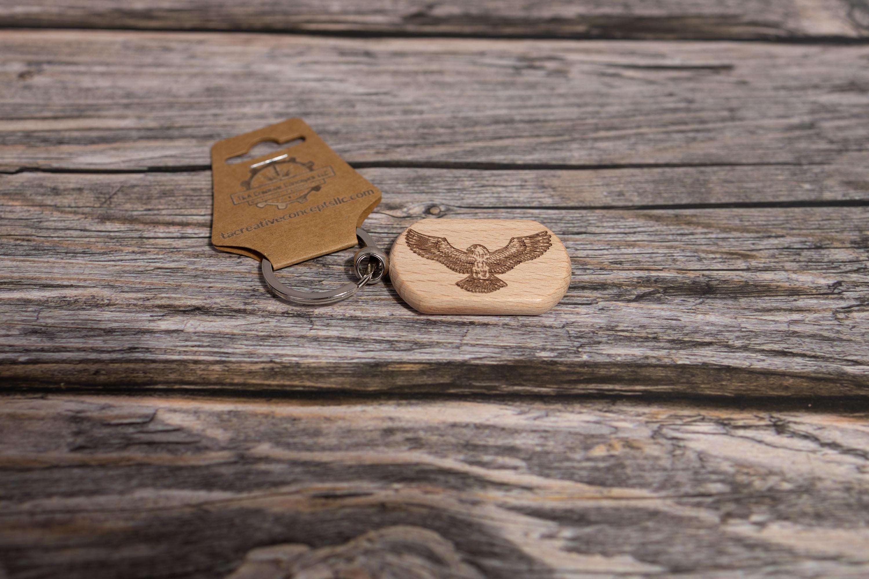 Laser engraved hardwood eagle keychain / bag charm - rustic key ring