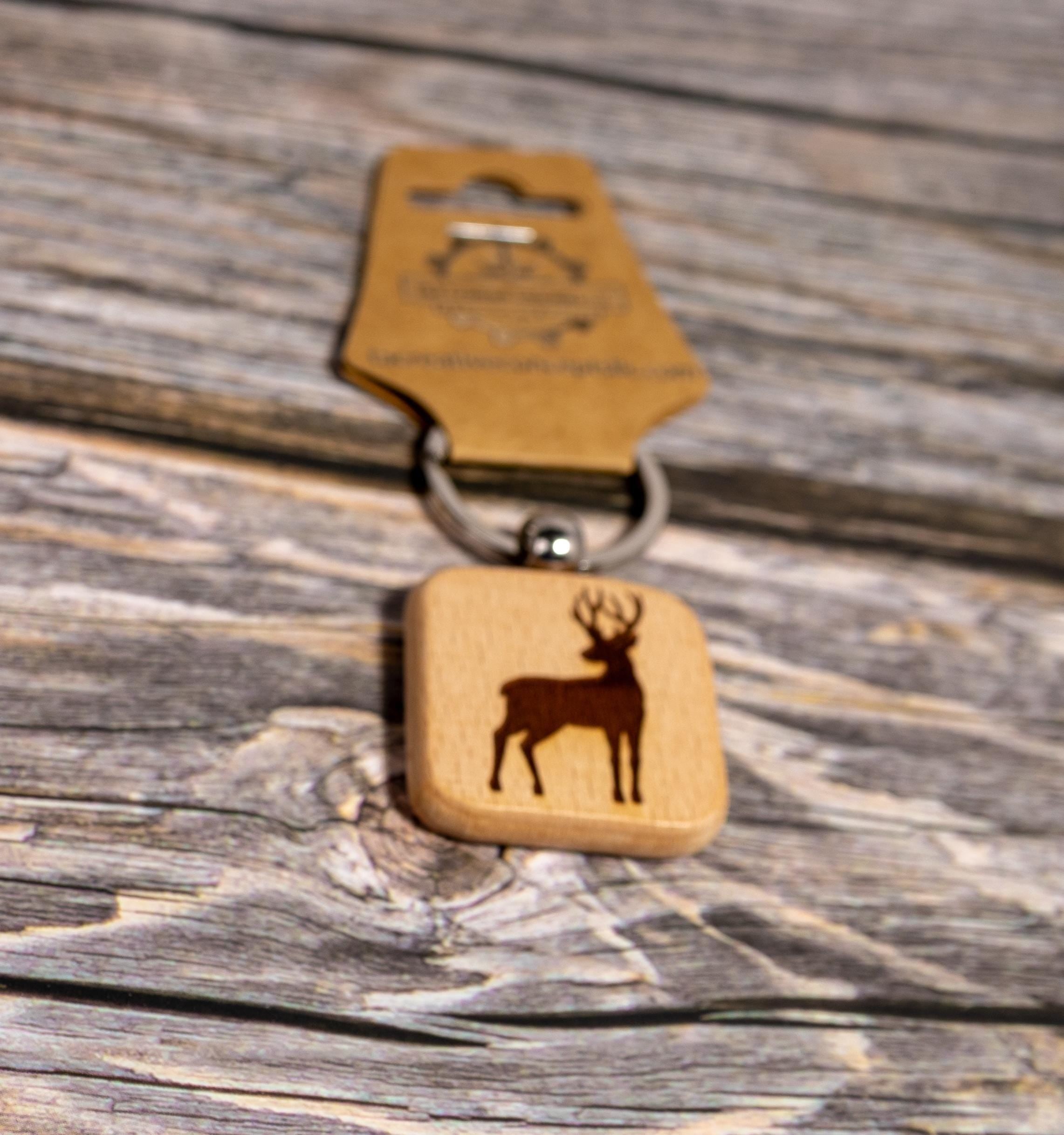 Laser engraved buck silhouette keychain / bag charm: hardwood hunting gift