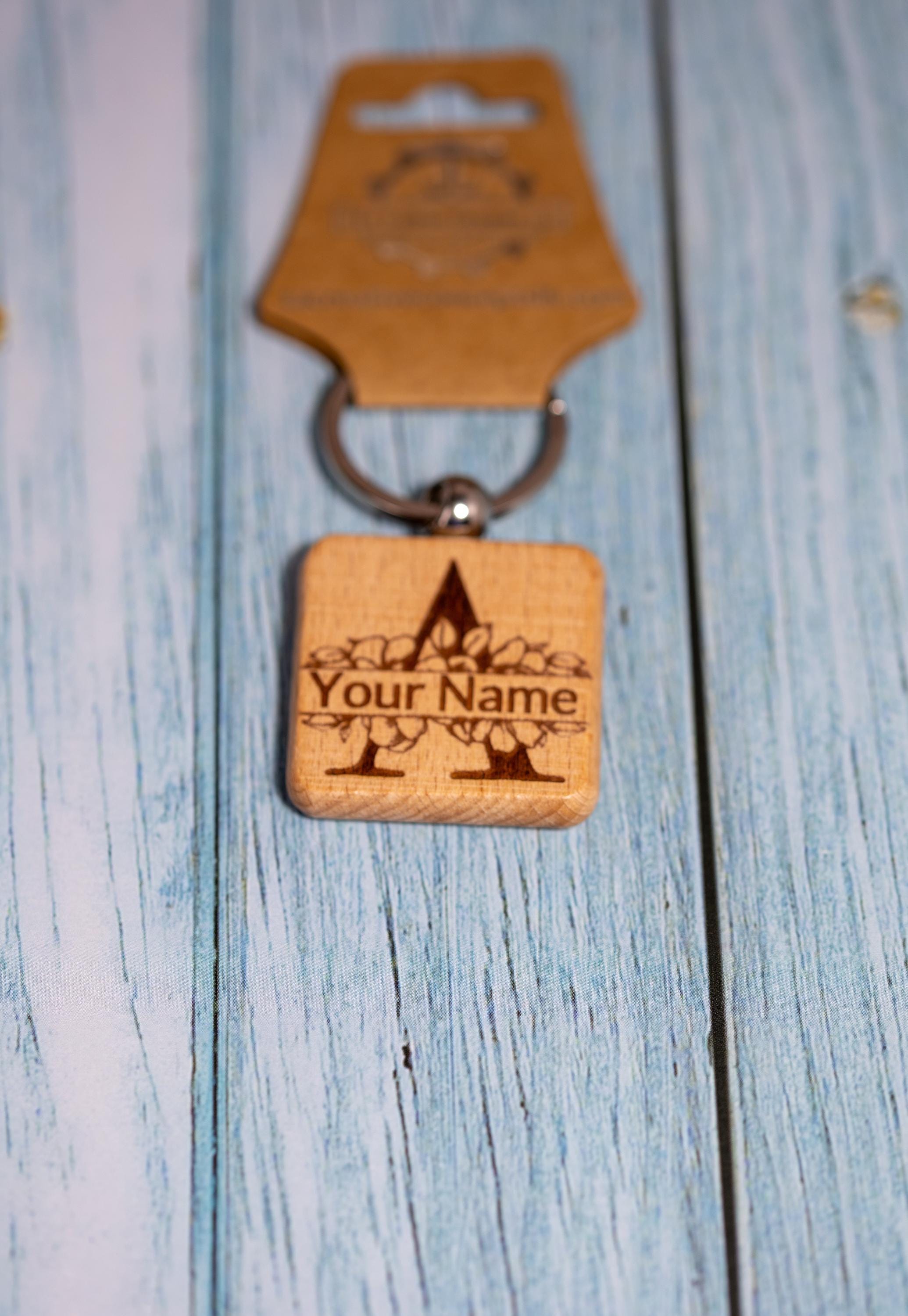 Laser engraved personalized monogram wood keychain | custom initial keyring | handmade rustic gift