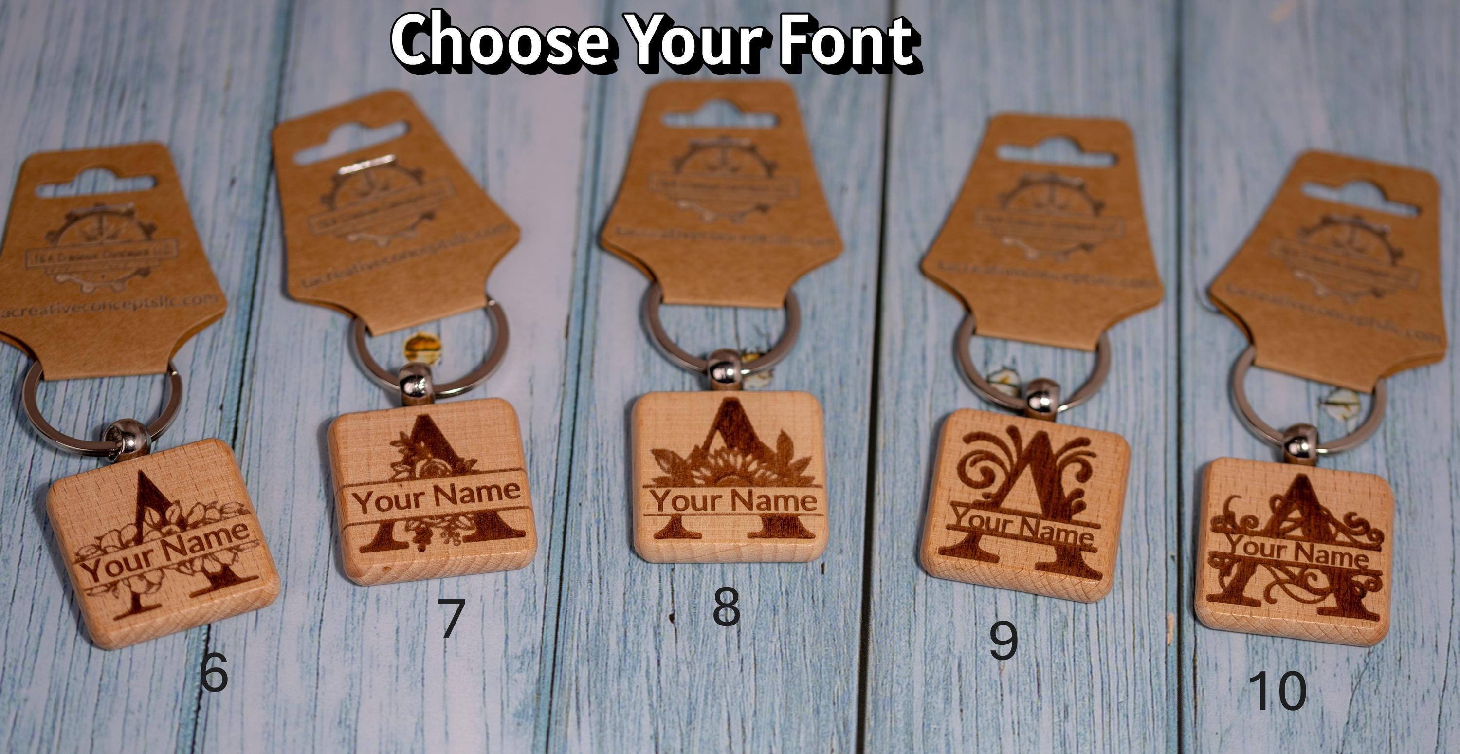 Laser engraved personalized monogram wood keychain | custom initial keyring | handmade rustic gift