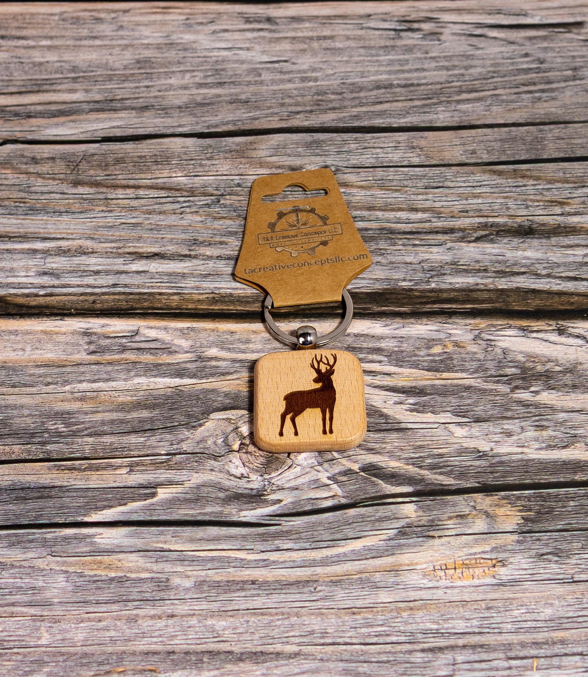 Laser engraved buck silhouette keychain / bag charm: hardwood hunting gift