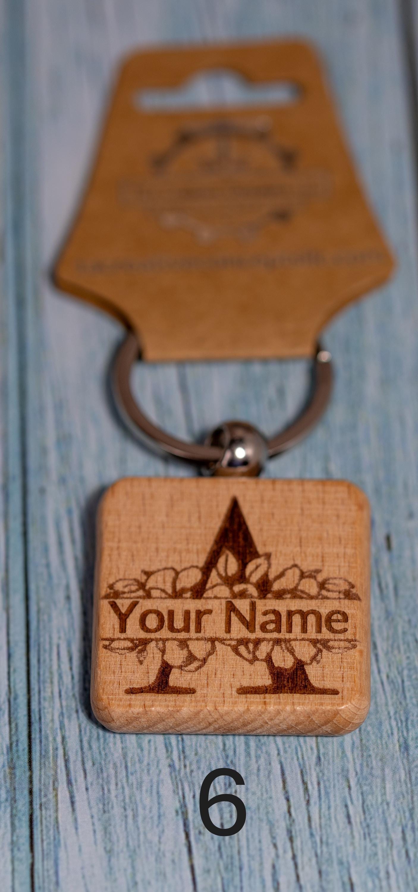 Laser engraved personalized monogram wood keychain | custom initial keyring | handmade rustic gift