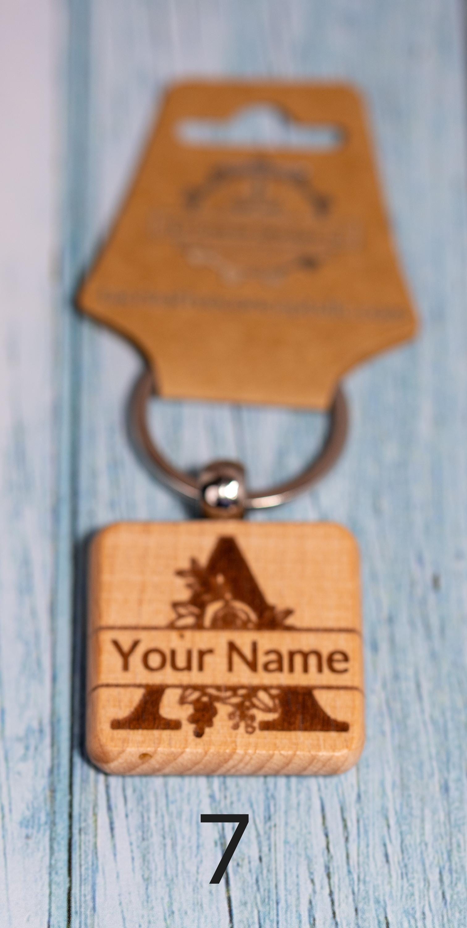 Laser engraved personalized monogram wood keychain | custom initial keyring | handmade rustic gift