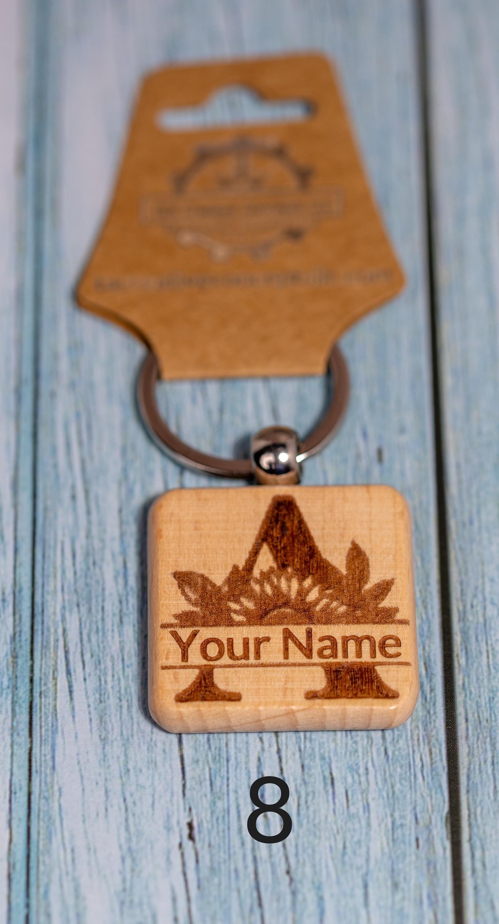 Laser engraved personalized monogram wood keychain | custom initial keyring | handmade rustic gift