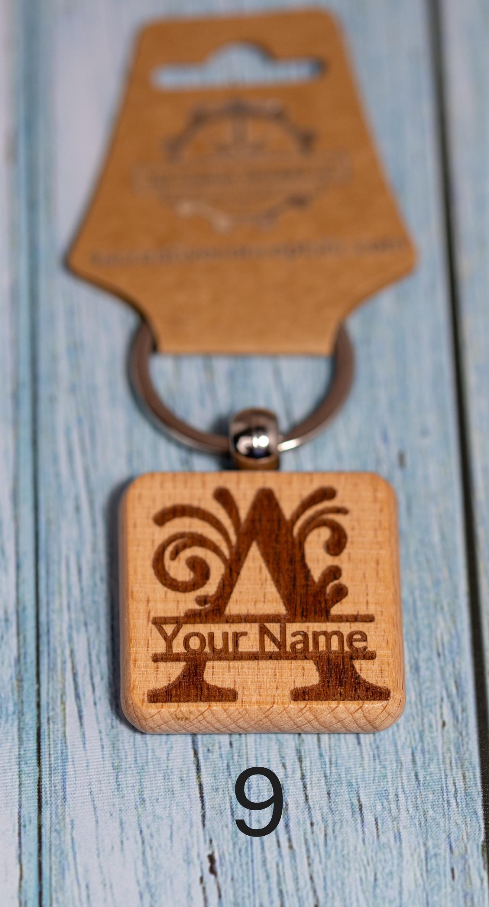 Laser engraved personalized monogram wood keychain | custom initial keyring | handmade rustic gift