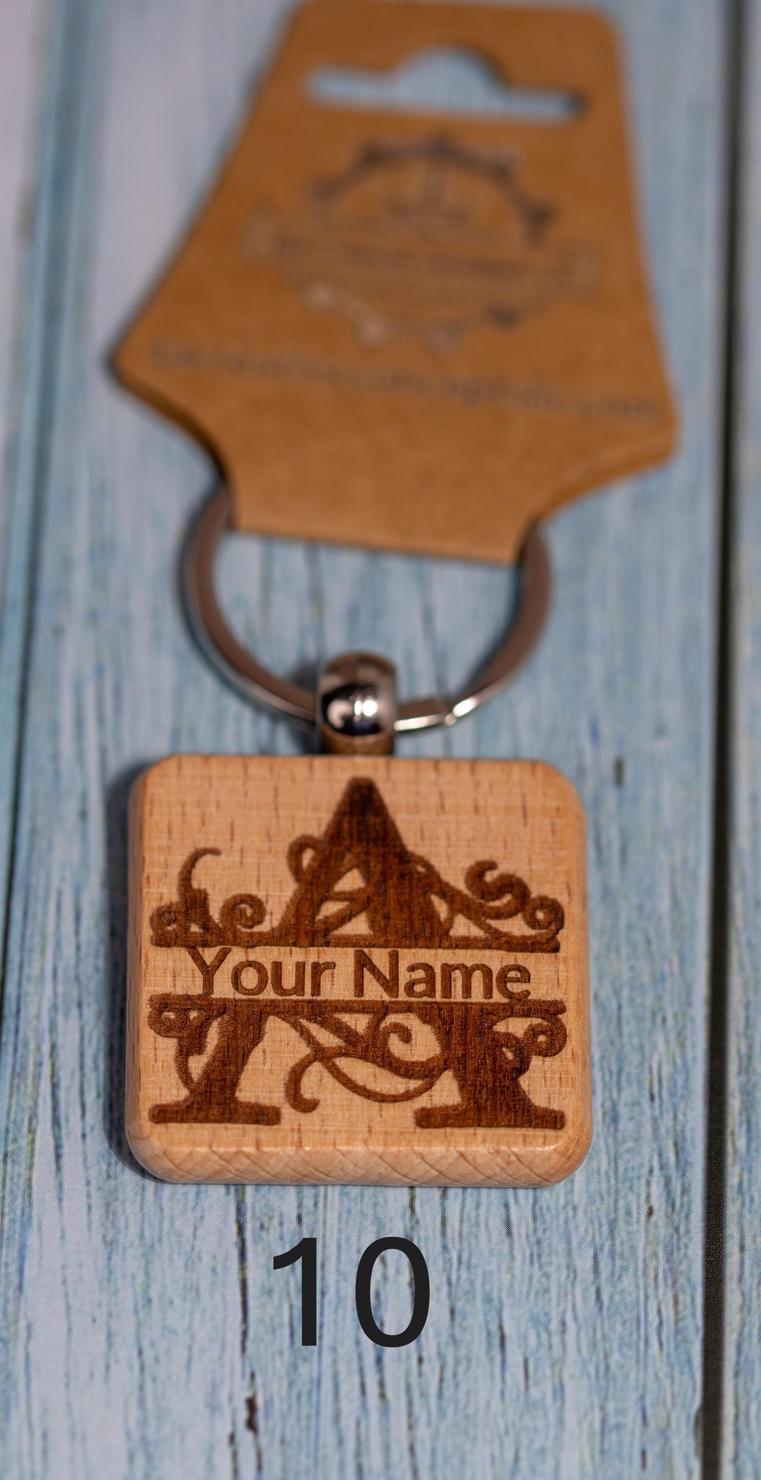 Laser engraved personalized monogram wood keychain | custom initial keyring | handmade rustic gift