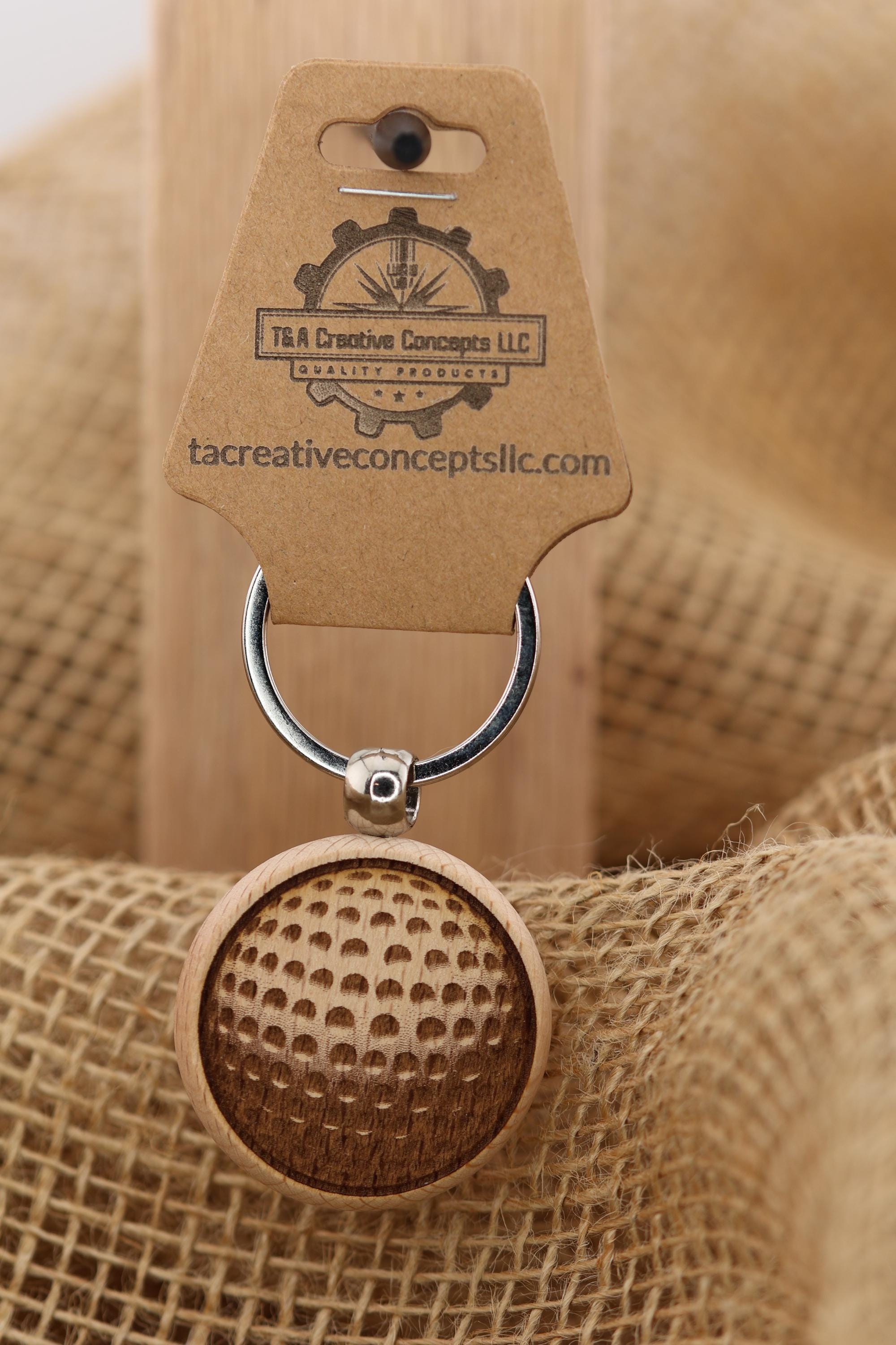 Laser engraved hardwood golf ball keychain / bag charm - golfer gift