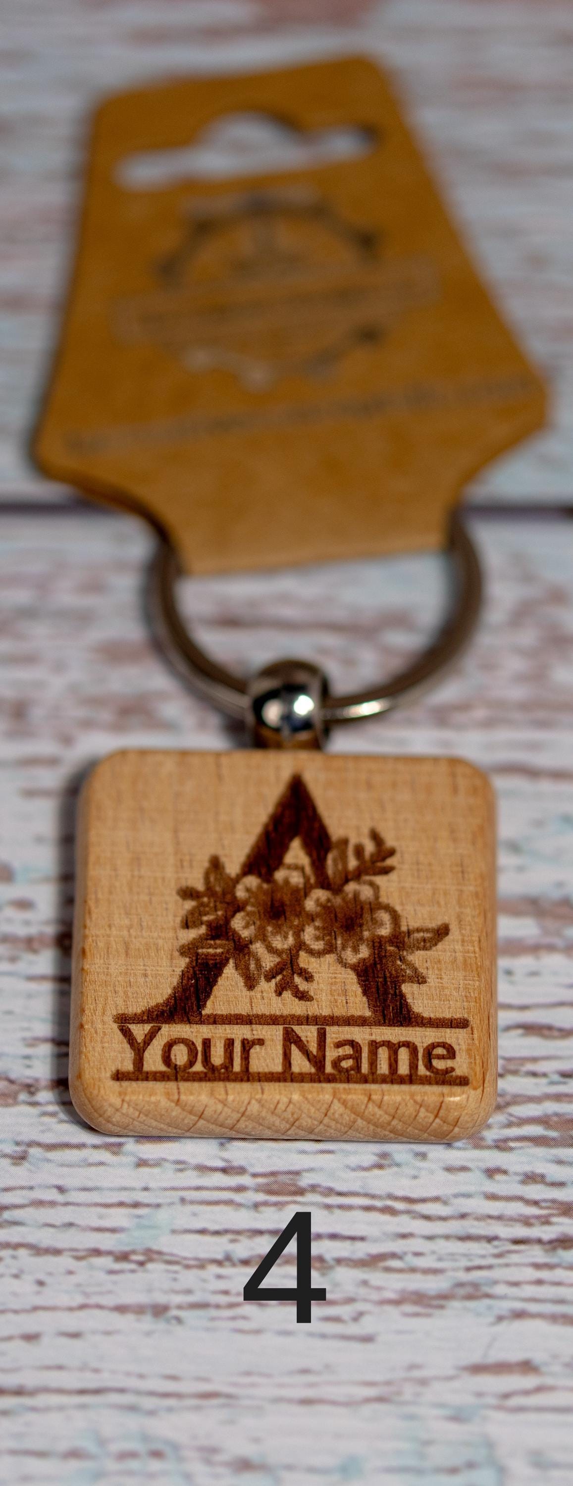 Laser engraved personalized monogram wood keychain | custom initial keyring | handmade rustic gift