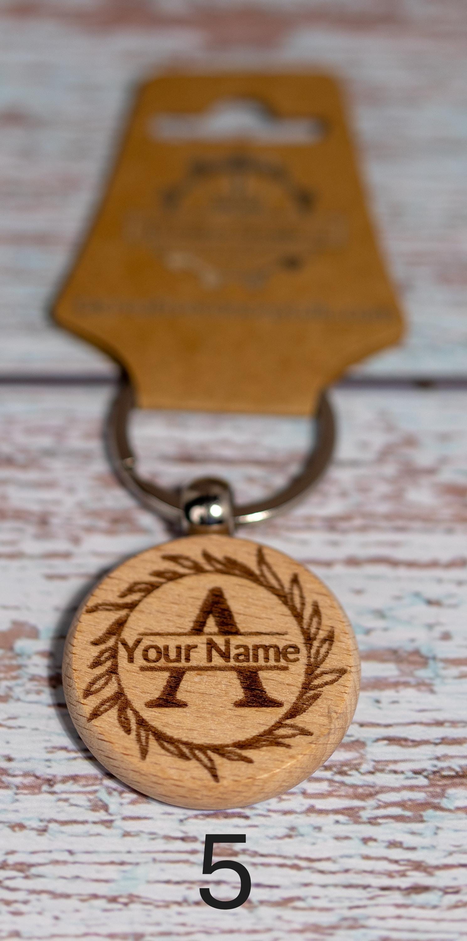 Laser engraved personalized monogram wood keychain | custom initial keyring | handmade rustic gift