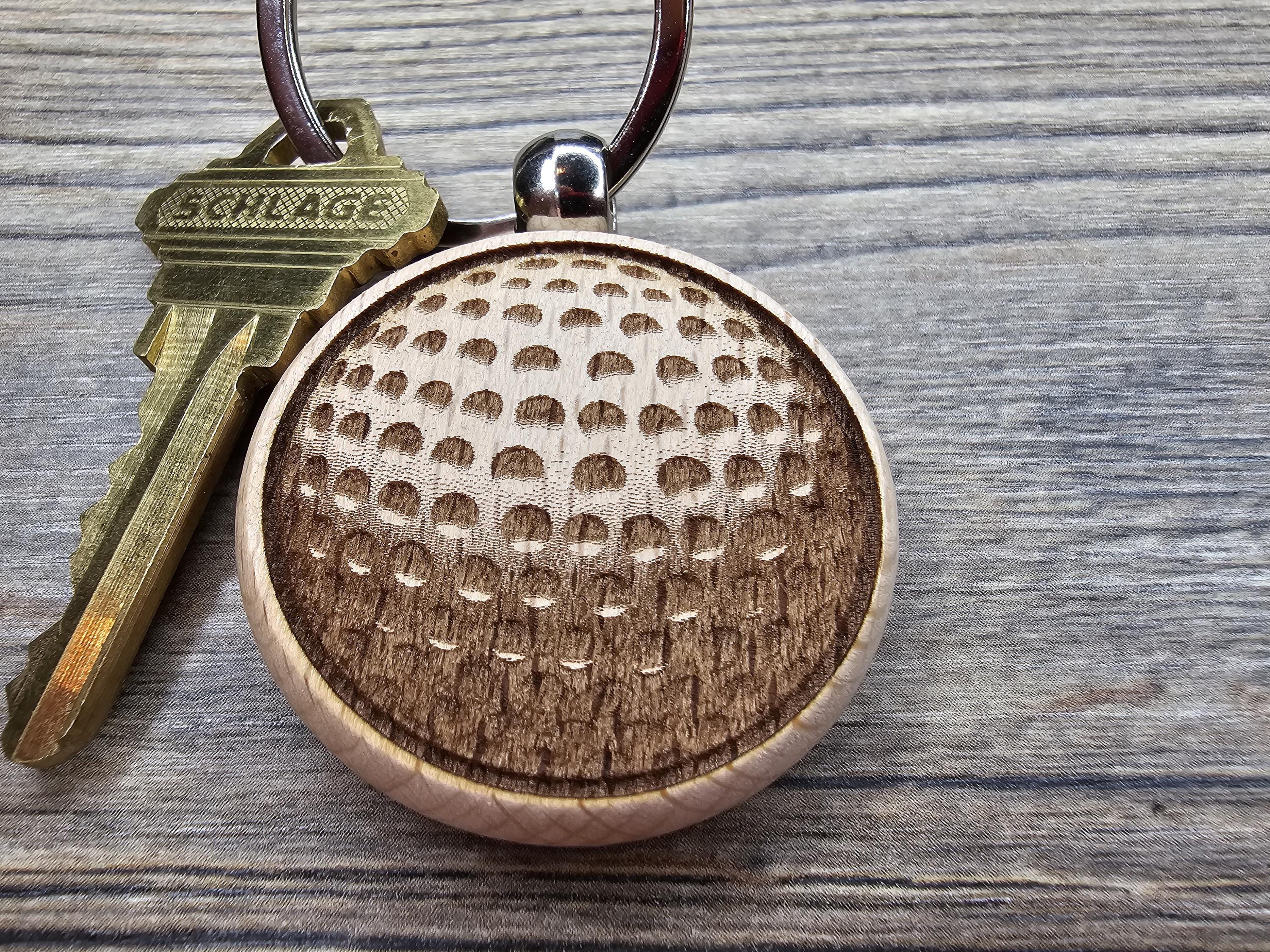 Laser engraved hardwood golf ball keychain / bag charm - golfer gift