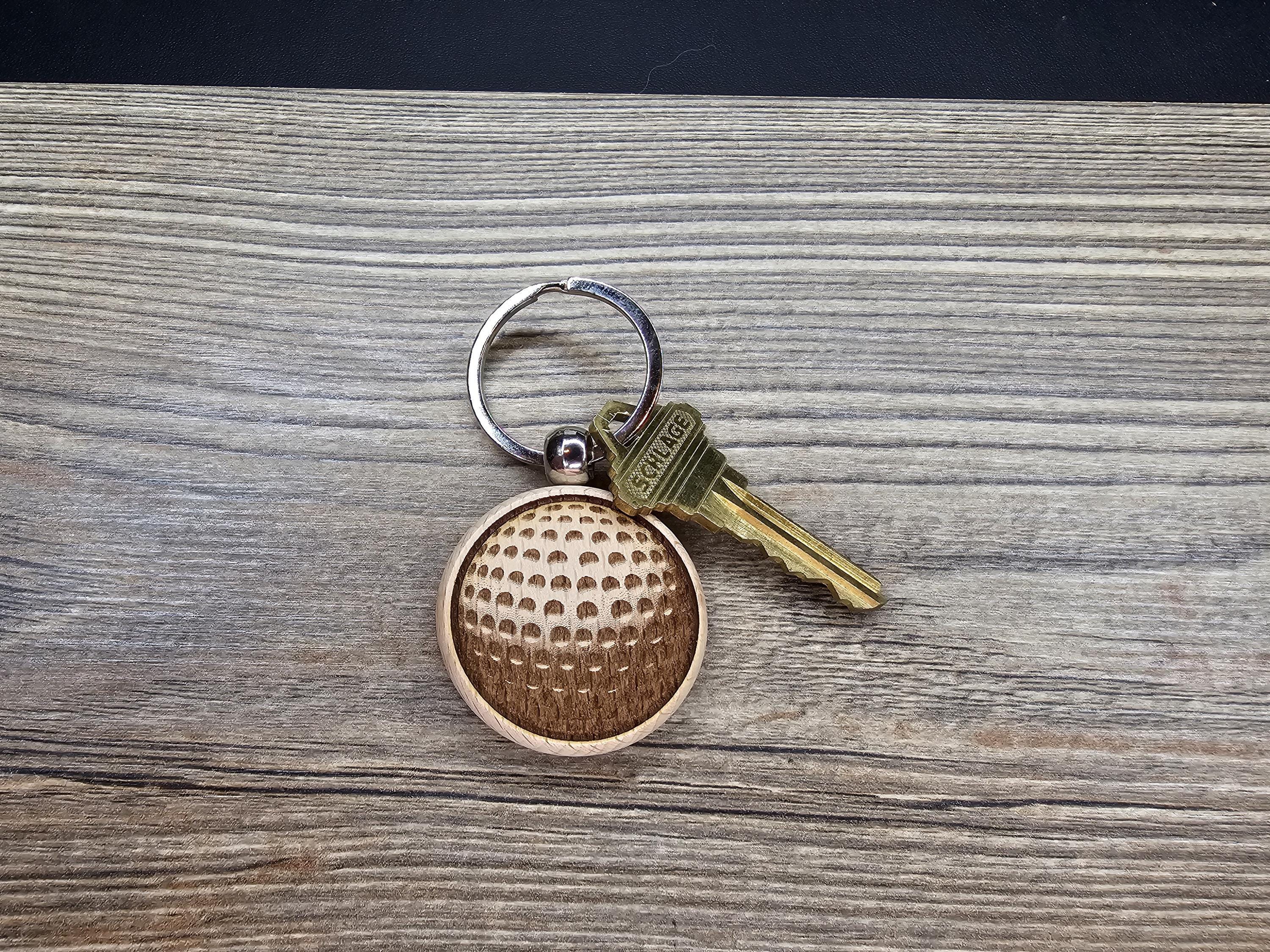 Laser engraved hardwood golf ball keychain / bag charm - golfer gift