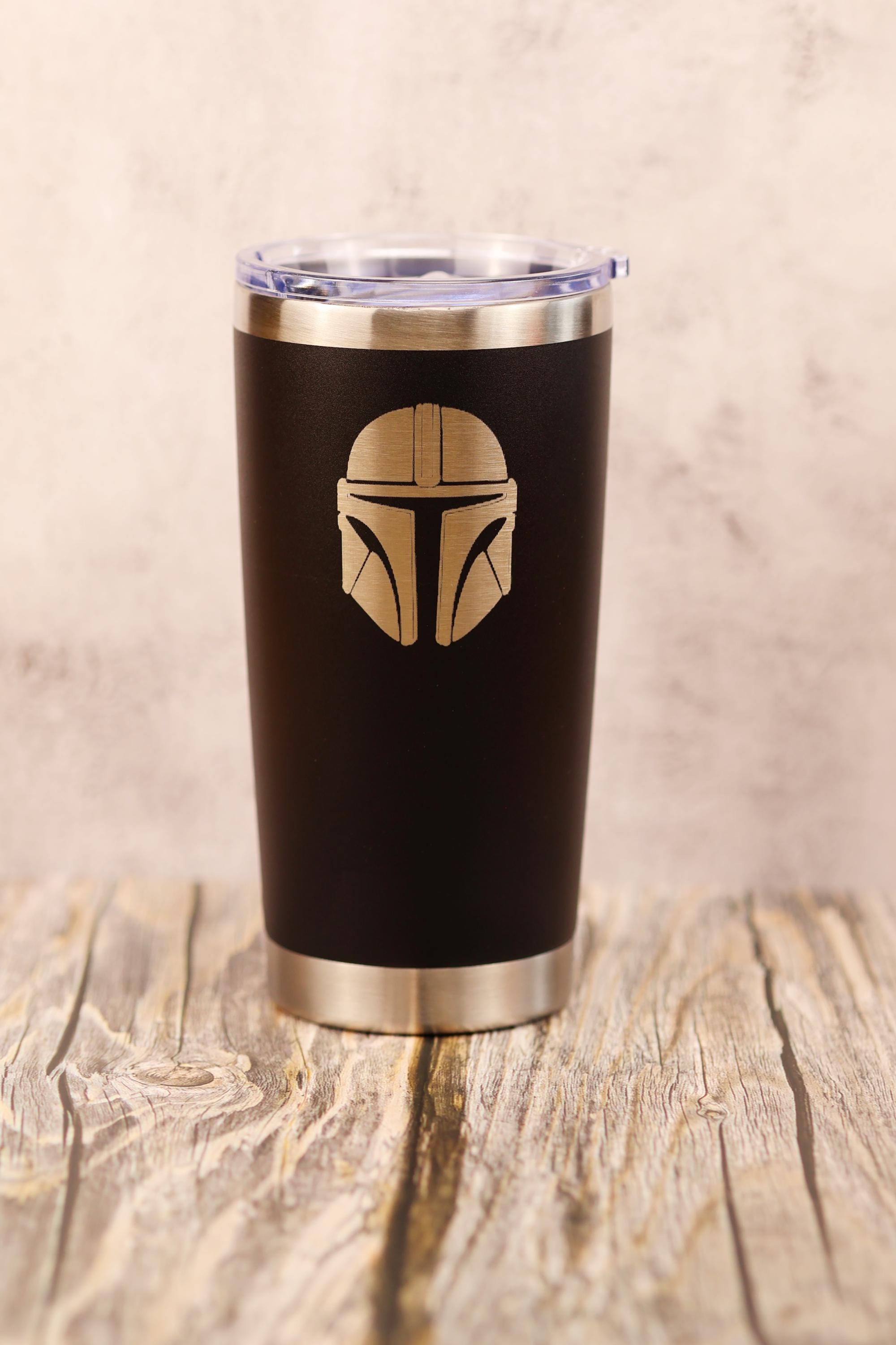 Star wars mandalorian 20oz laser engraved stainless steel tumbler with lid | insulated travel cup | star wars fan gift