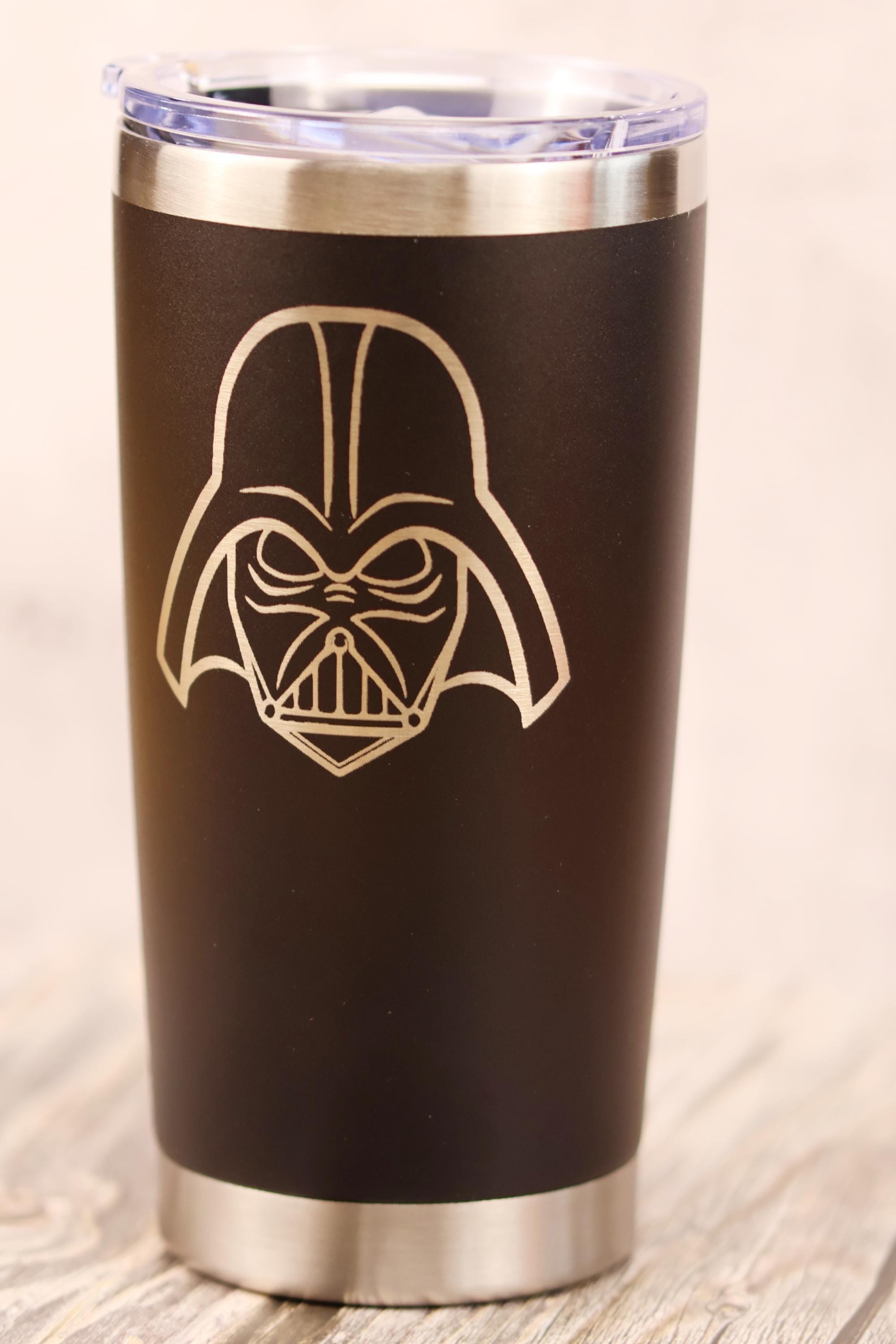 Darth vader laser engraved tumbler: star wars insulated travel cup