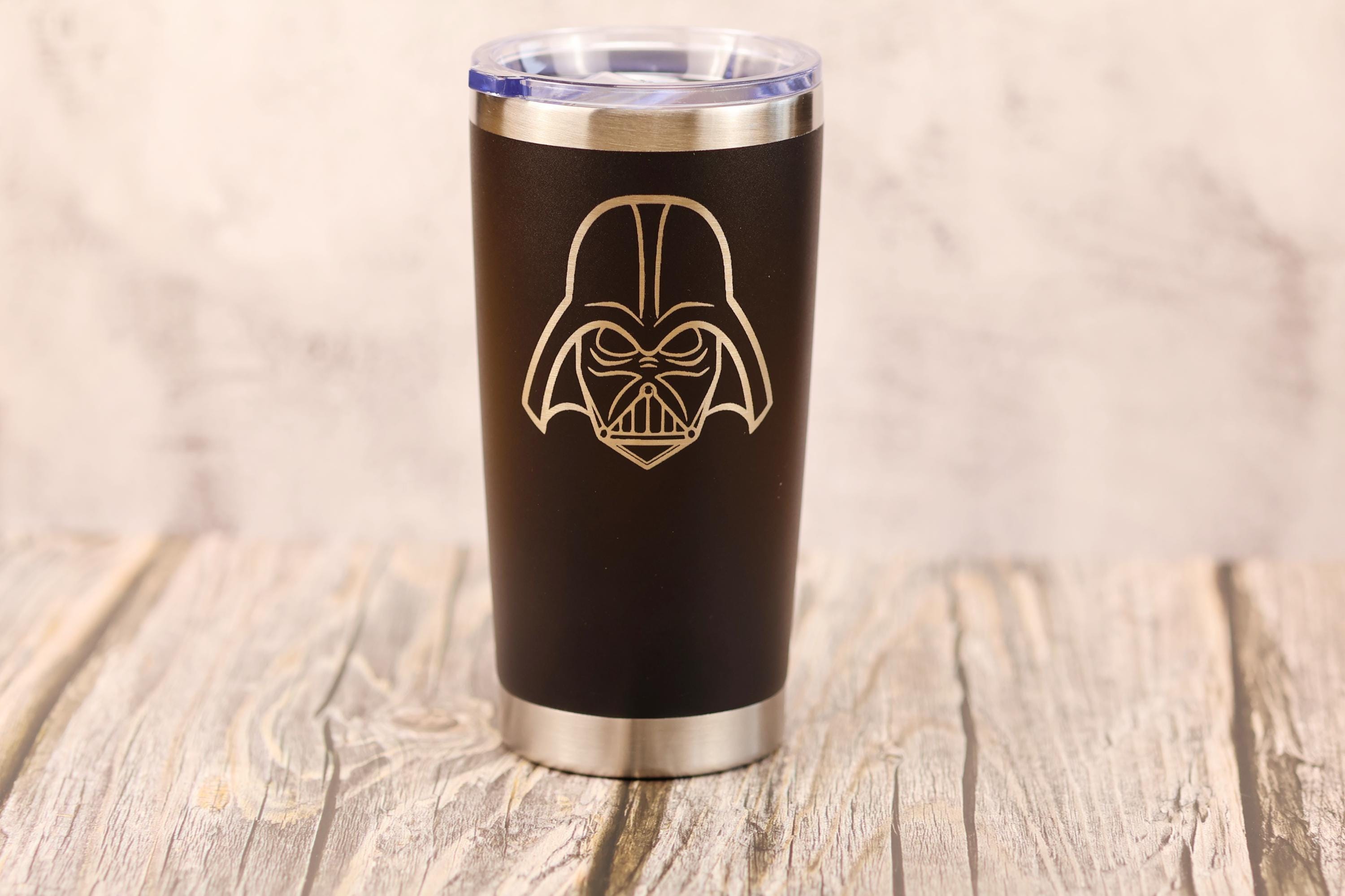 Darth vader laser engraved tumbler: star wars insulated travel cup