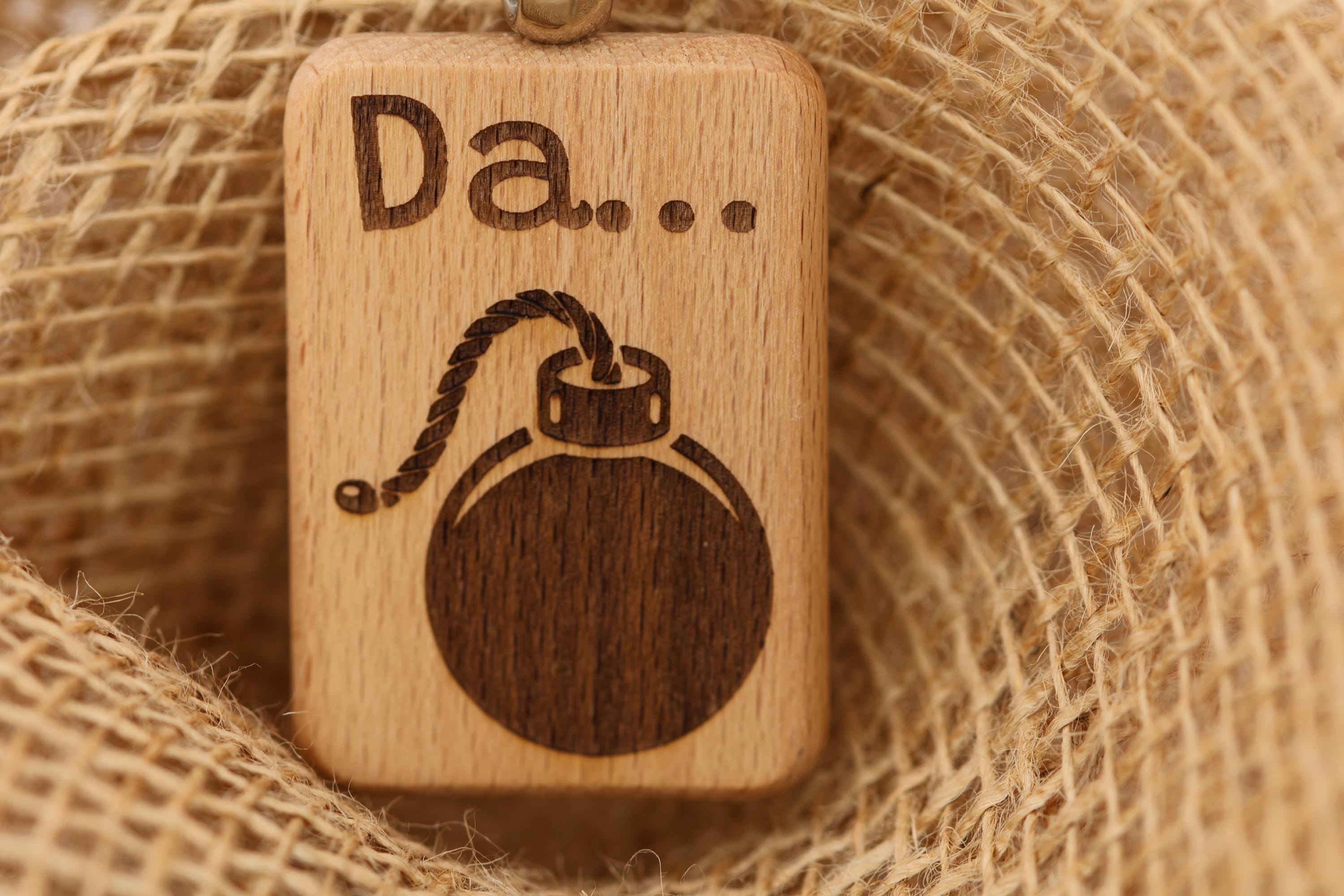 Laser engraved wood "da bomb" keychain / Bag Charm: funny novelty gift
