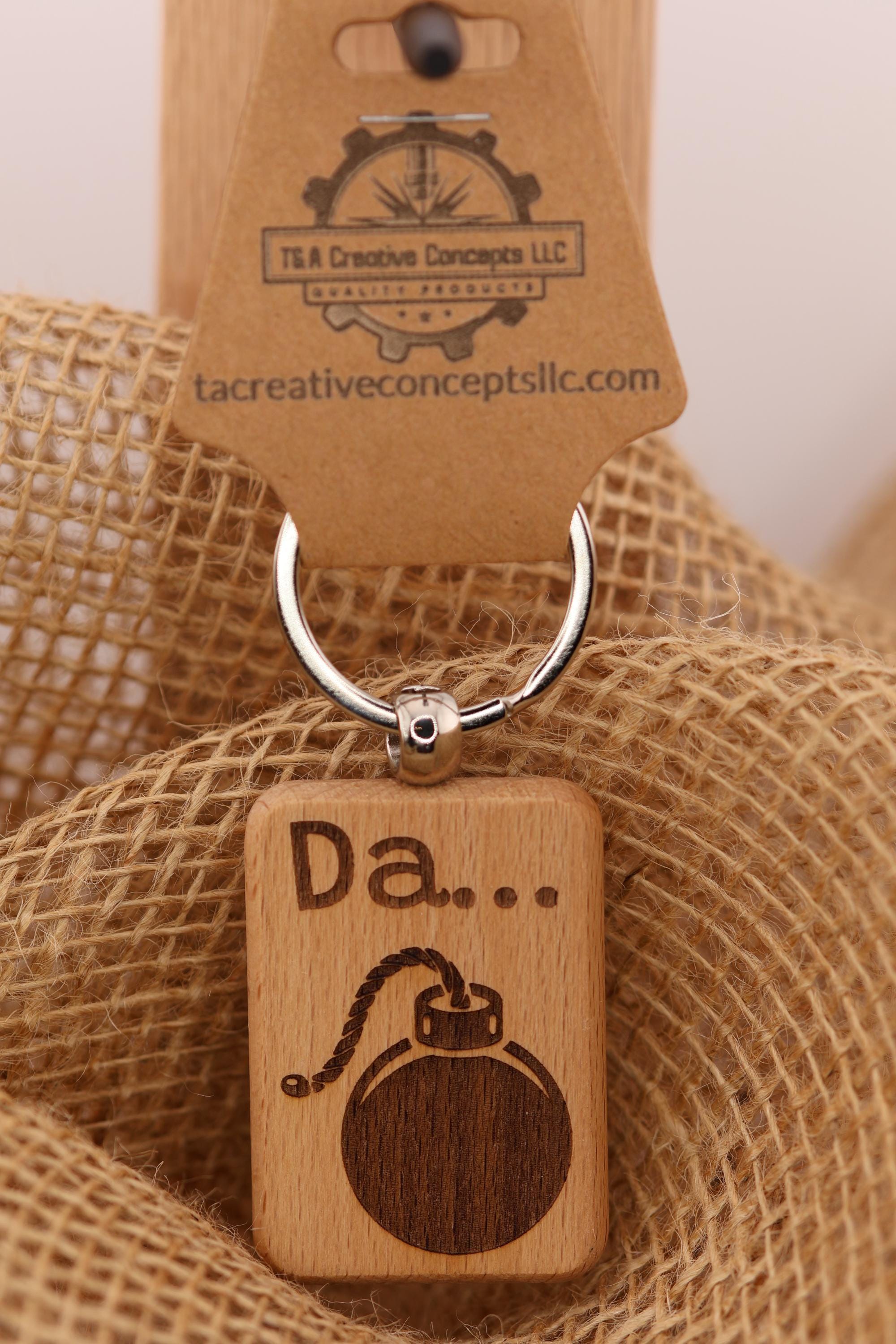 Laser engraved wood "da bomb" keychain / Bag Charm: funny novelty gift