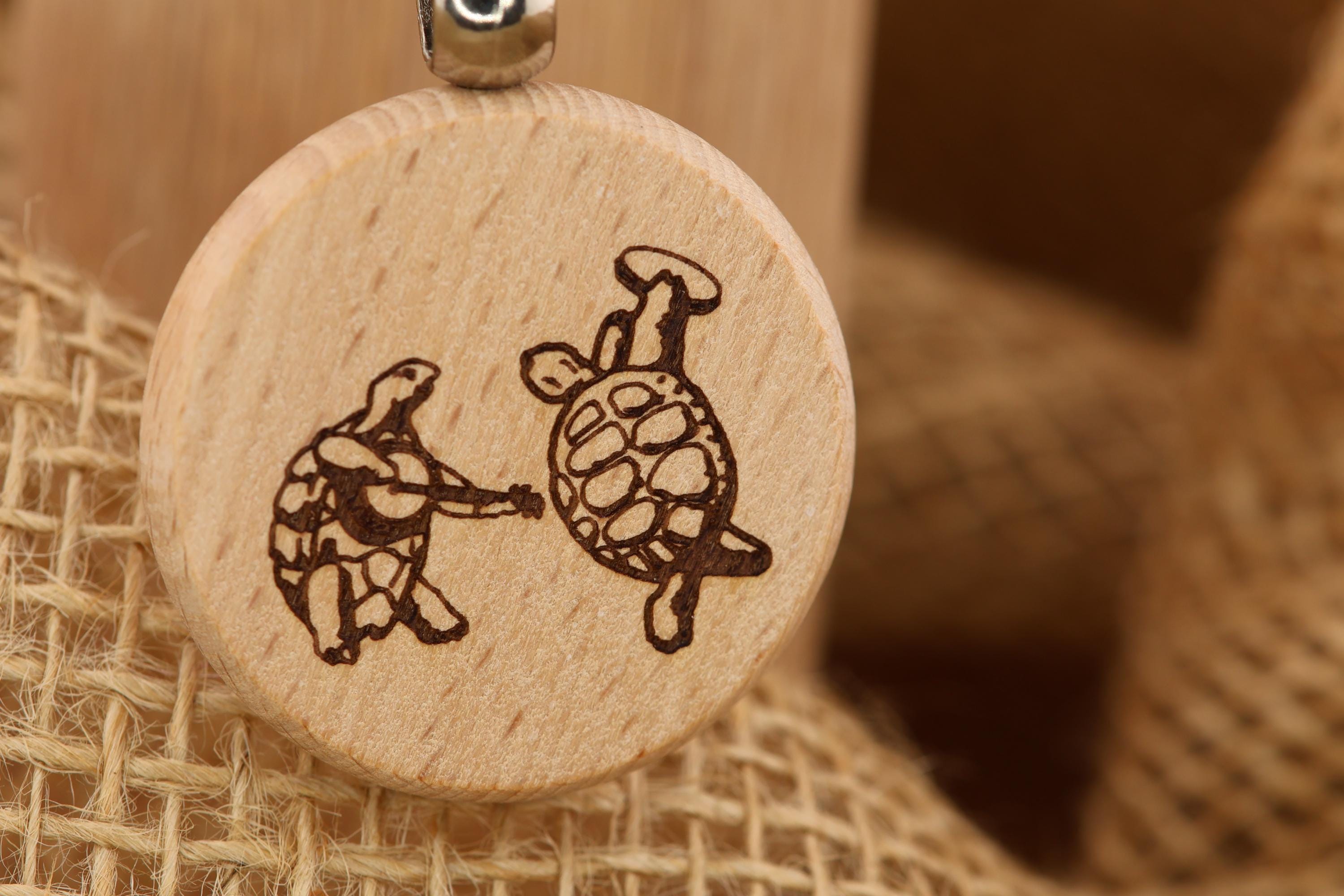 Grateful Dead dancing turtles keychain / bag charm– double-sided laser engraved wood with stainless steel keyring, fan gift.