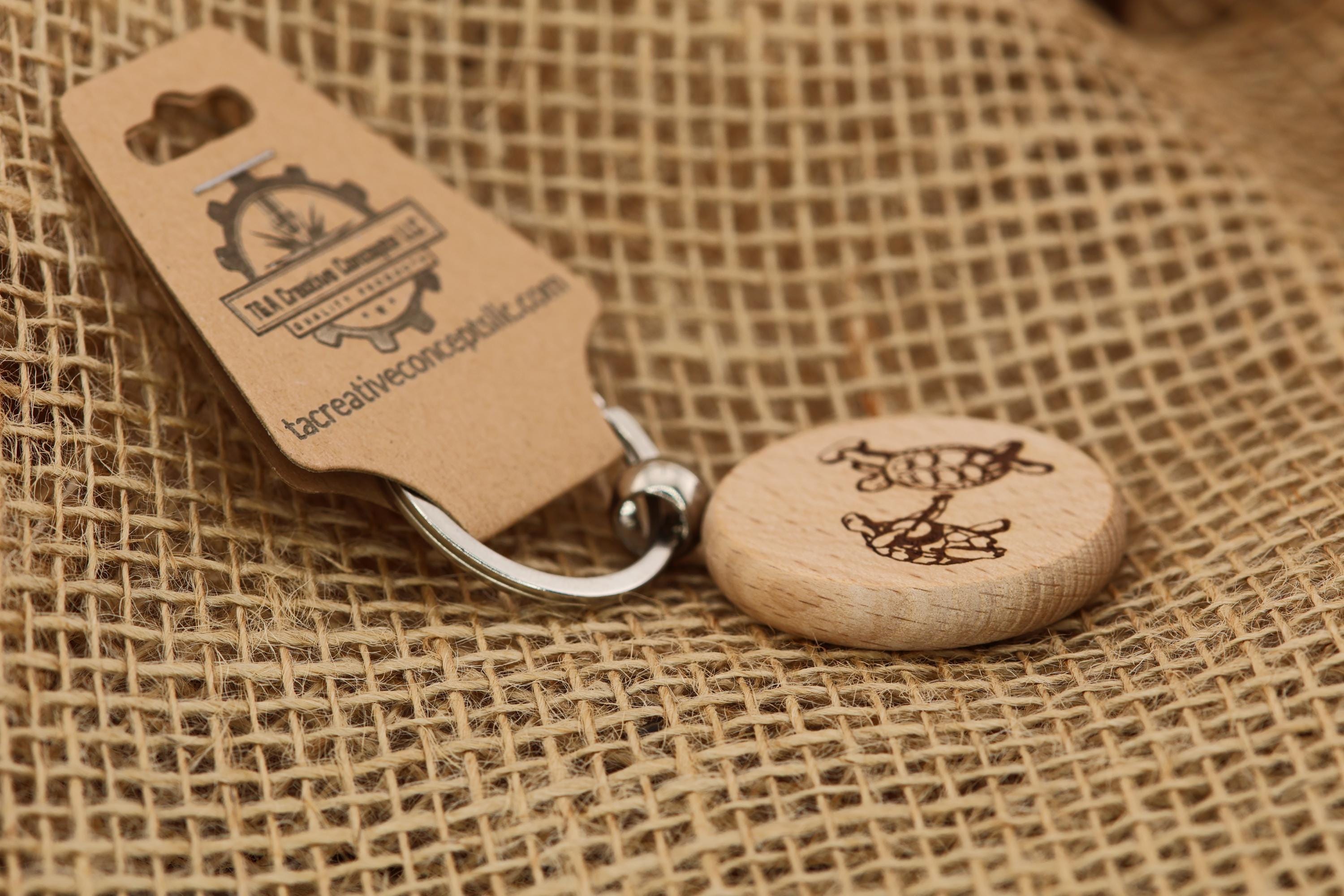 Grateful Dead dancing turtles keychain / bag charm– double-sided laser engraved wood with stainless steel keyring, fan gift.