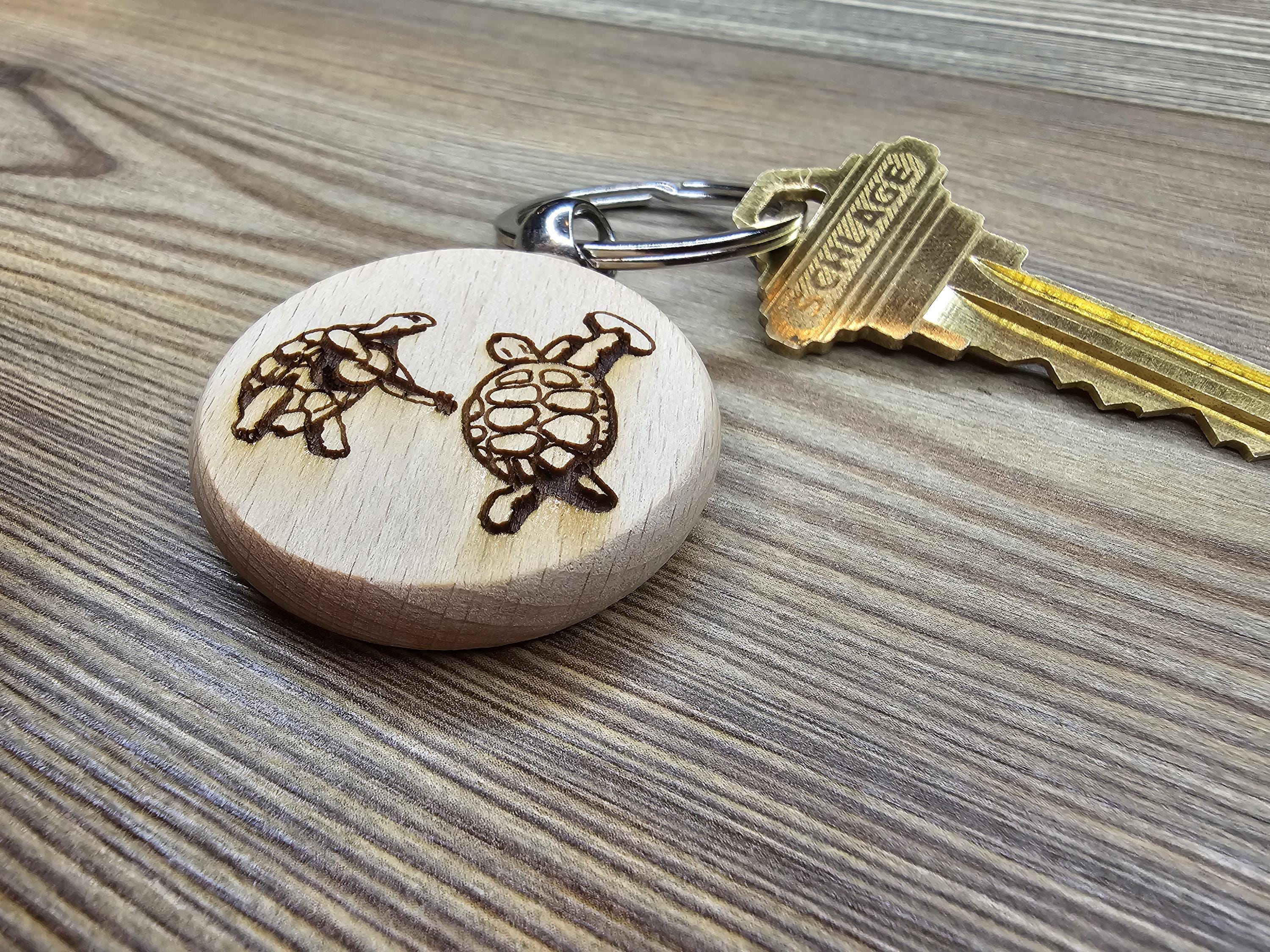 Grateful Dead dancing turtles keychain / bag charm– double-sided laser engraved wood with stainless steel keyring, fan gift.