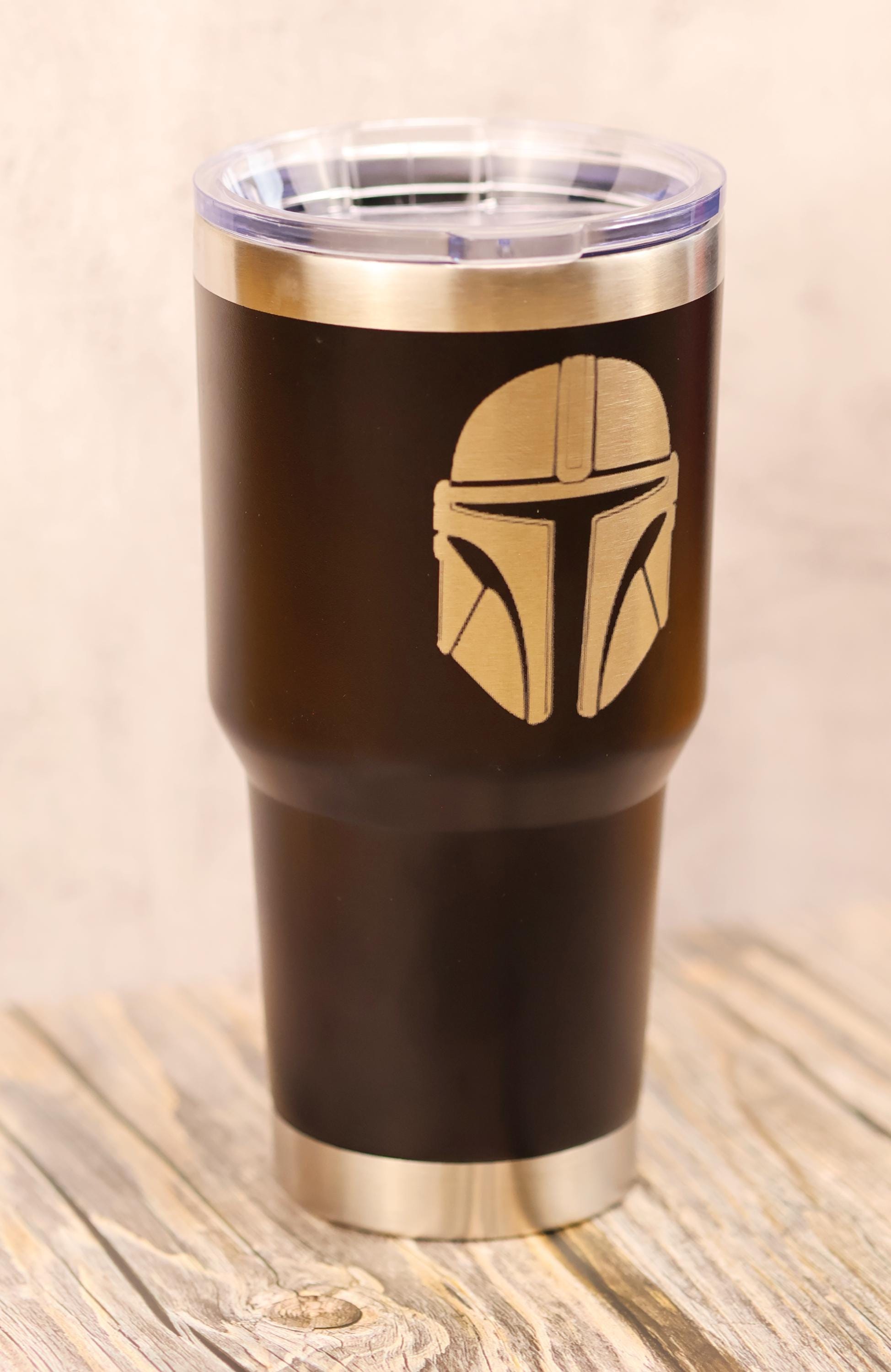 Star wars mandalorian 30oz laser engraved stainless steel tumbler with lid | insulated travel cup | star wars fan gift