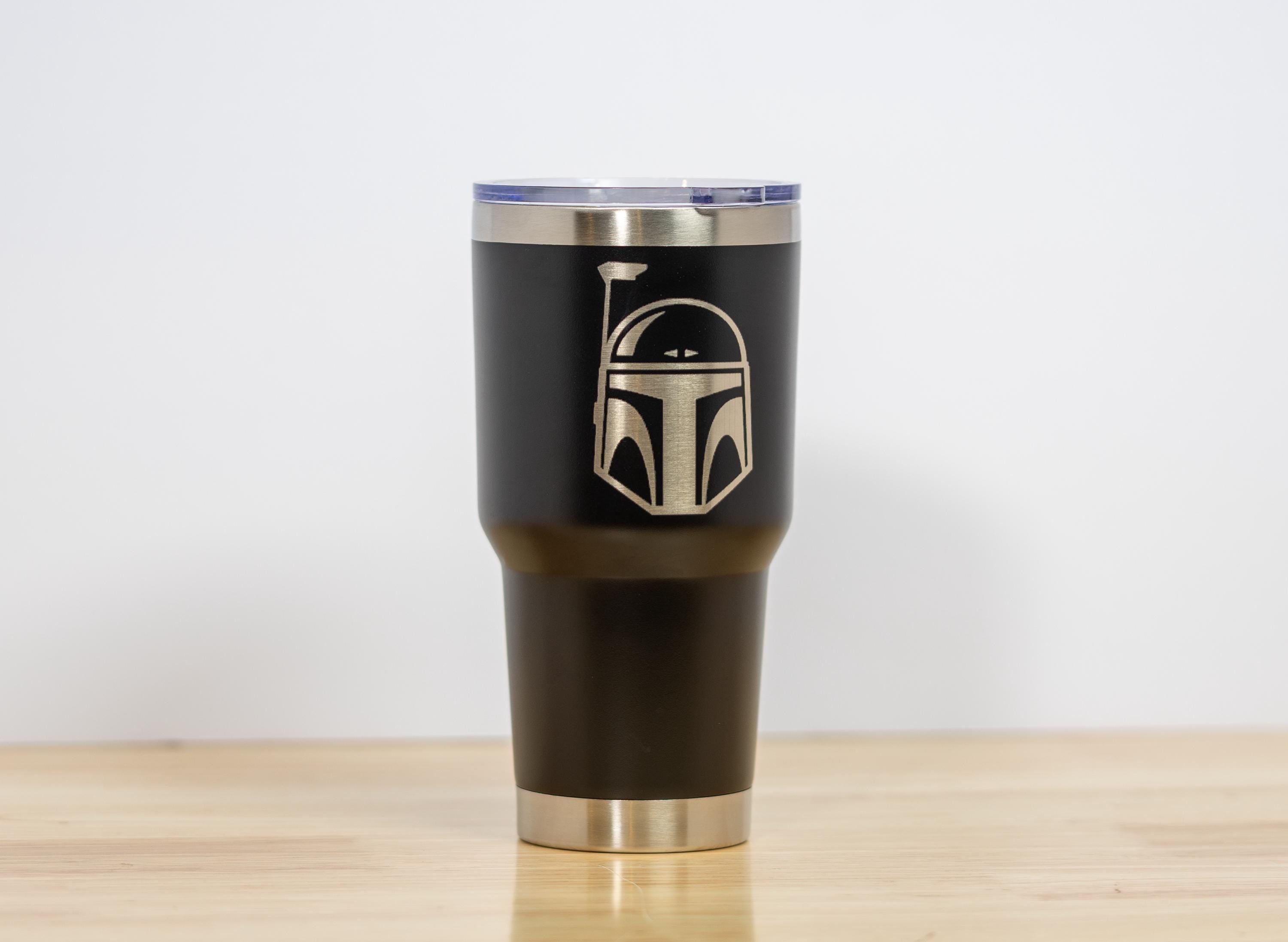 Boba fett tumbler: laser engraved star wars travel cup