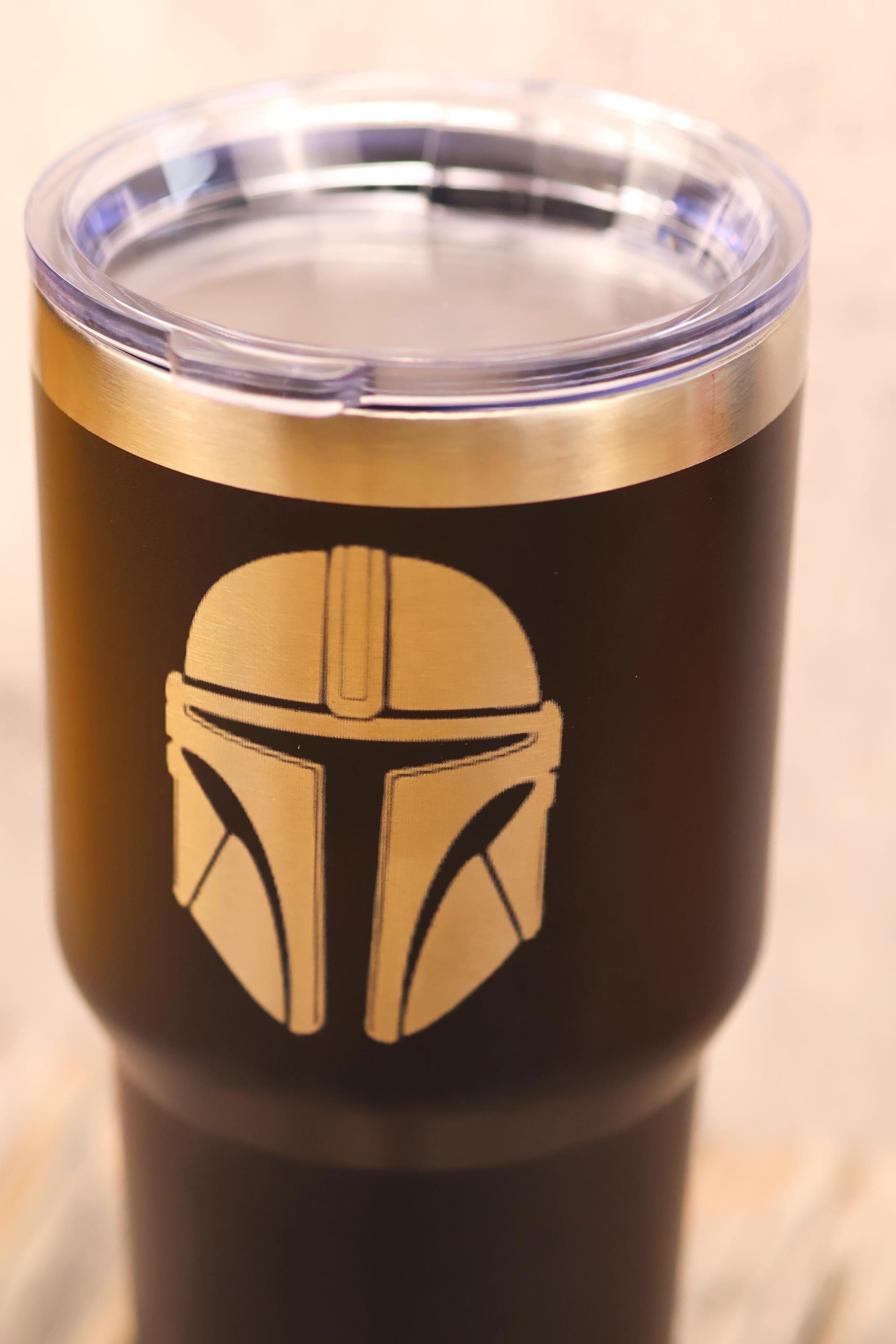 Star wars mandalorian 30oz laser engraved stainless steel tumbler with lid | insulated travel cup | star wars fan gift