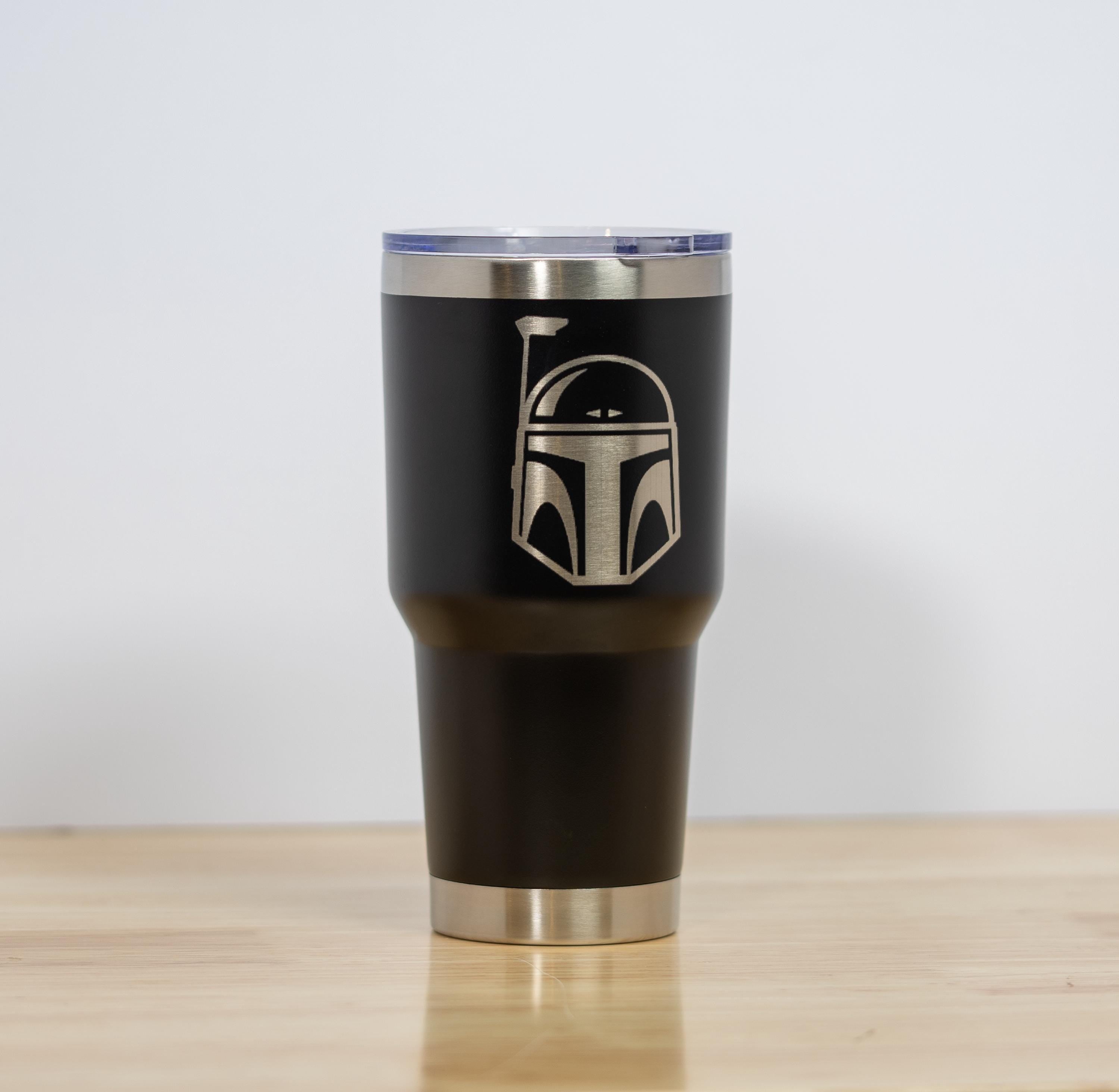 Boba fett tumbler: laser engraved star wars travel cup